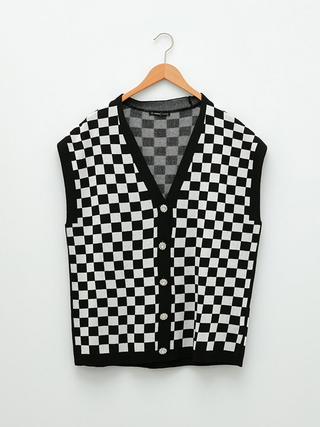 LC Waikiki V Neck Plaid Women's Knitwear Waistcoat -S2BR36Z8-CVL