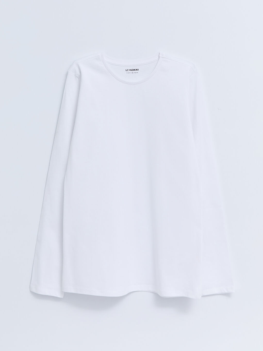 Beyaz Bisiklet Yaka Basic Uzun Kollu Pamuklu Kız Çocuk Tişört