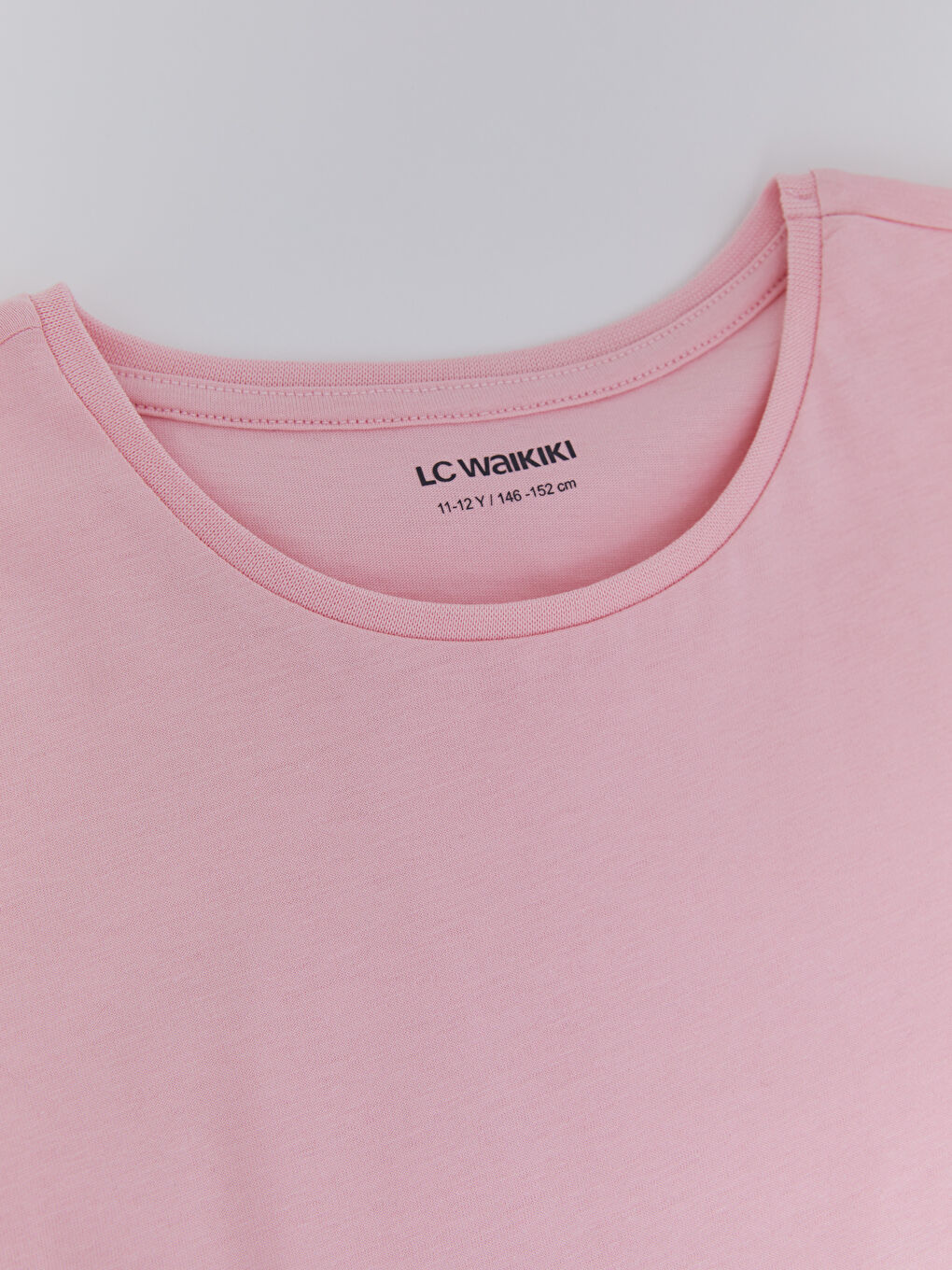 Pembe Bisiklet Yaka Basic Kısa Kollu Kız Çocuk Tişört-1