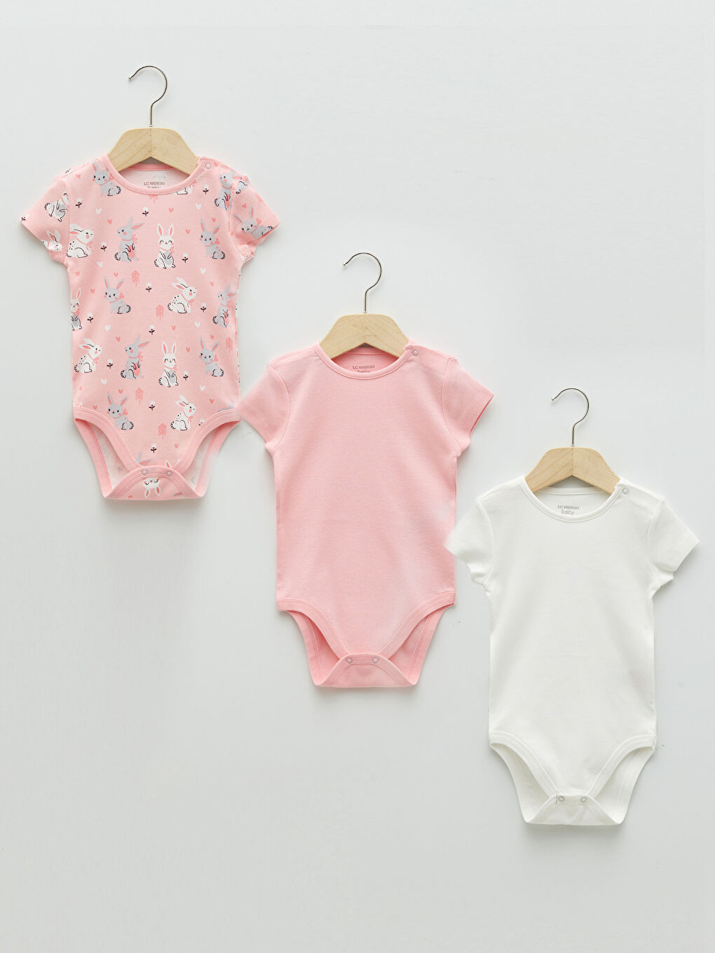Crew Neck Short Sleeve Baby Girls' Snap Fastener Bodysuit 3-pack