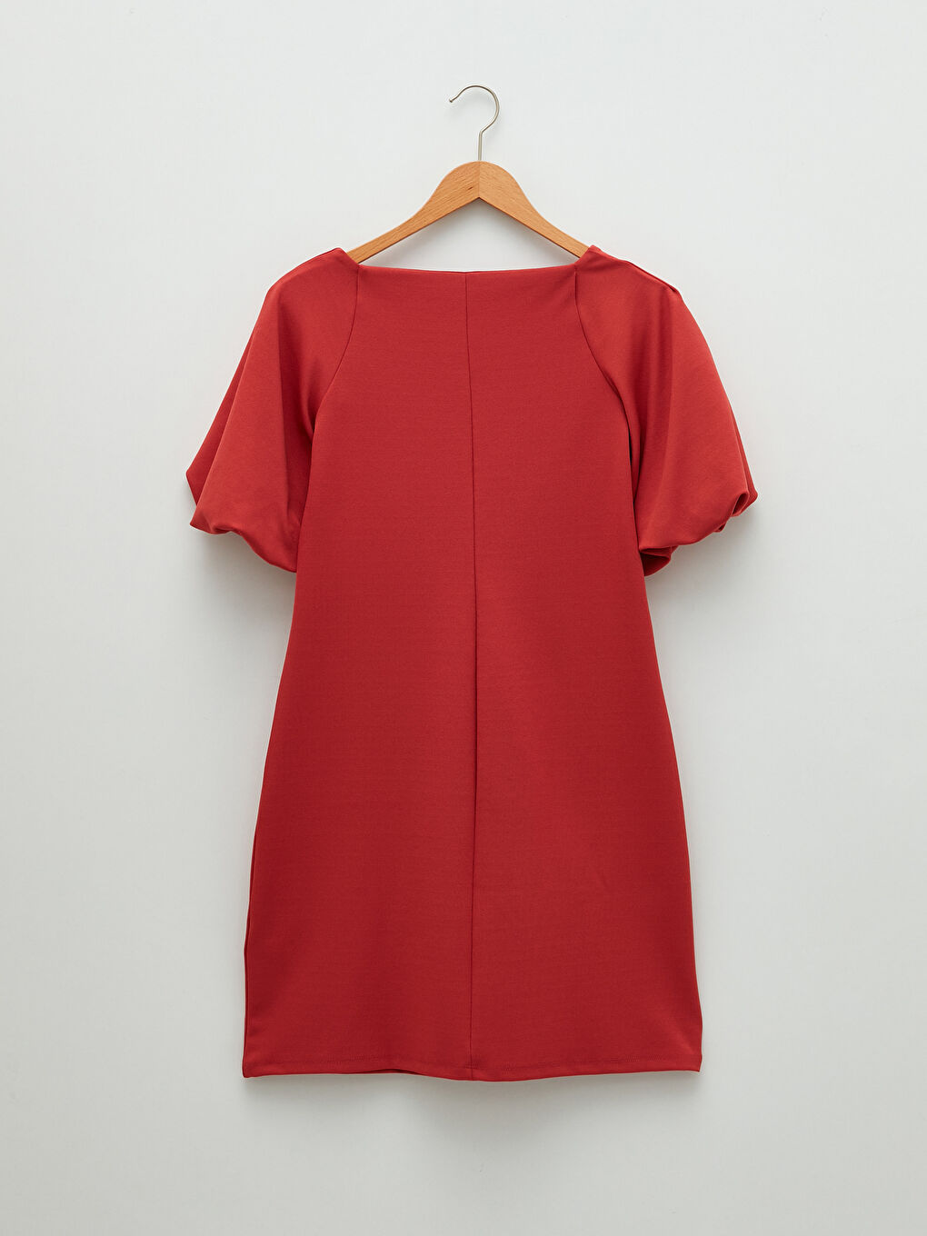 Kırmızı Kare Yaka Düz Kısa Kollu Viskon Kadın Bodycon Elbise-6