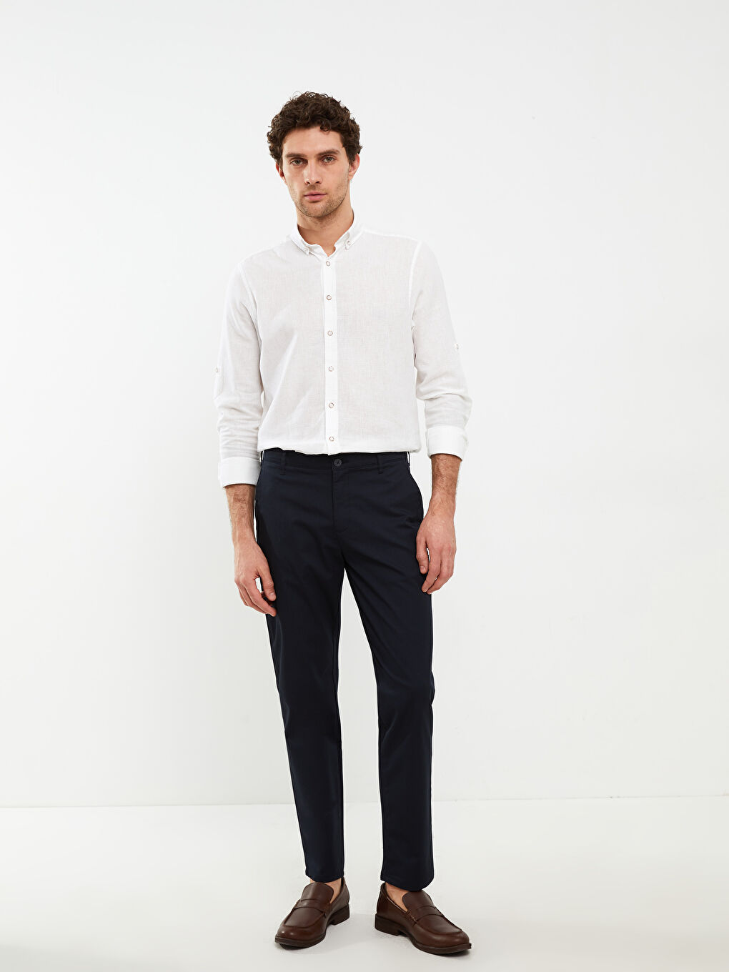 Lacivert Dar Kalıp Gabardin Erkek Chino Pantolon