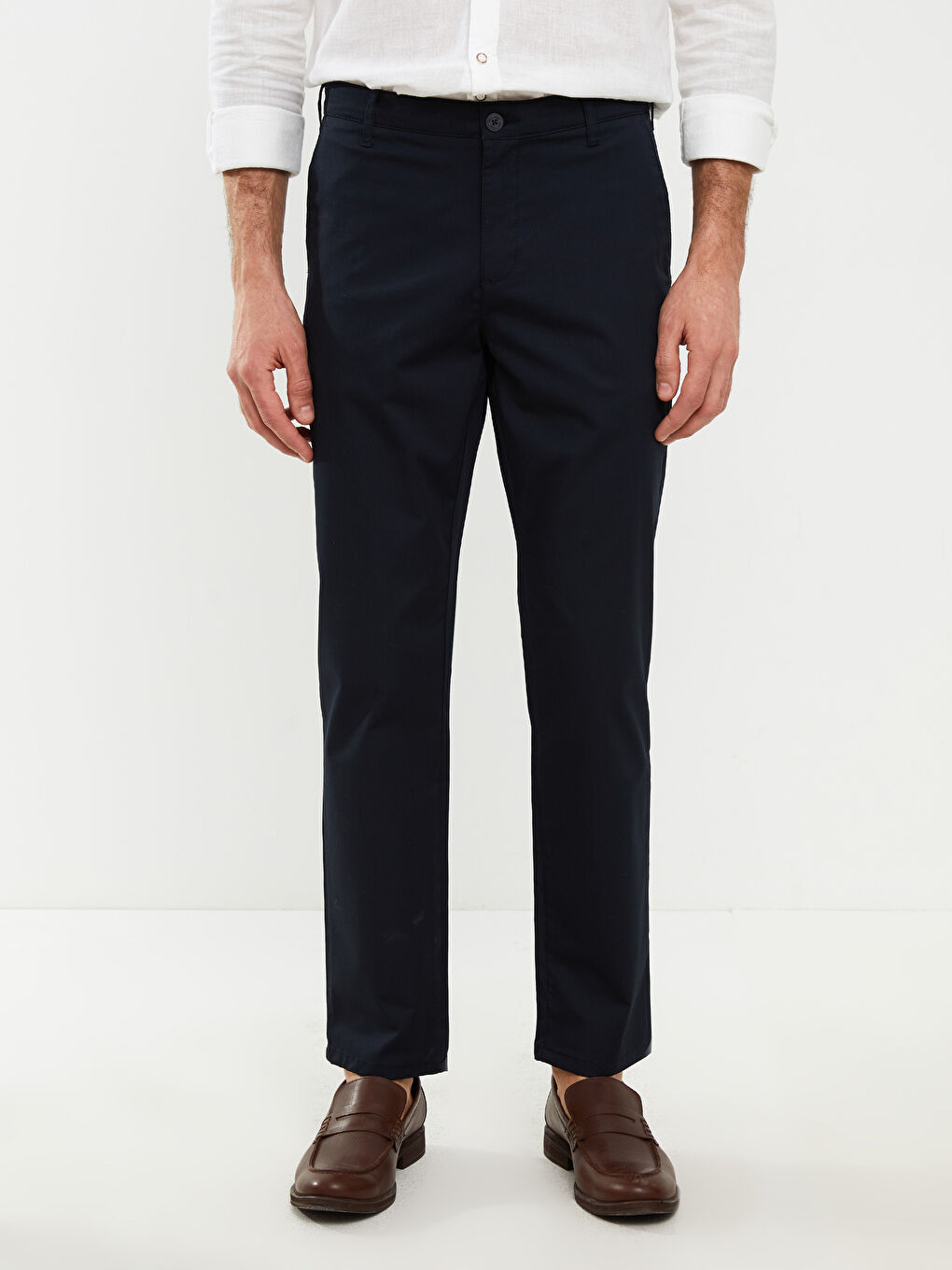 Lacivert Dar Kalıp Gabardin Erkek Chino Pantolon-2