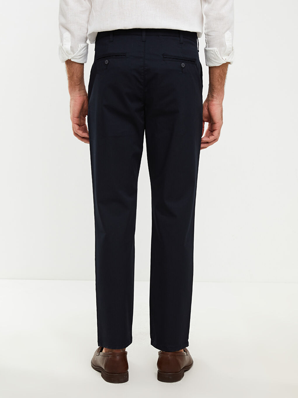 Lacivert Dar Kalıp Gabardin Erkek Chino Pantolon-3