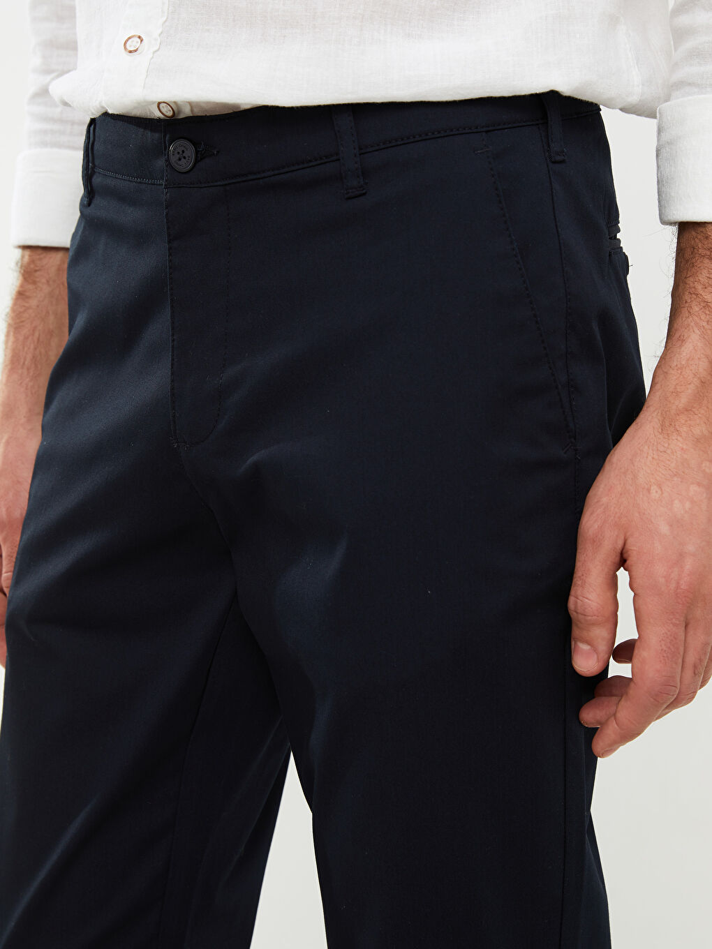 Lacivert Dar Kalıp Gabardin Erkek Chino Pantolon-4