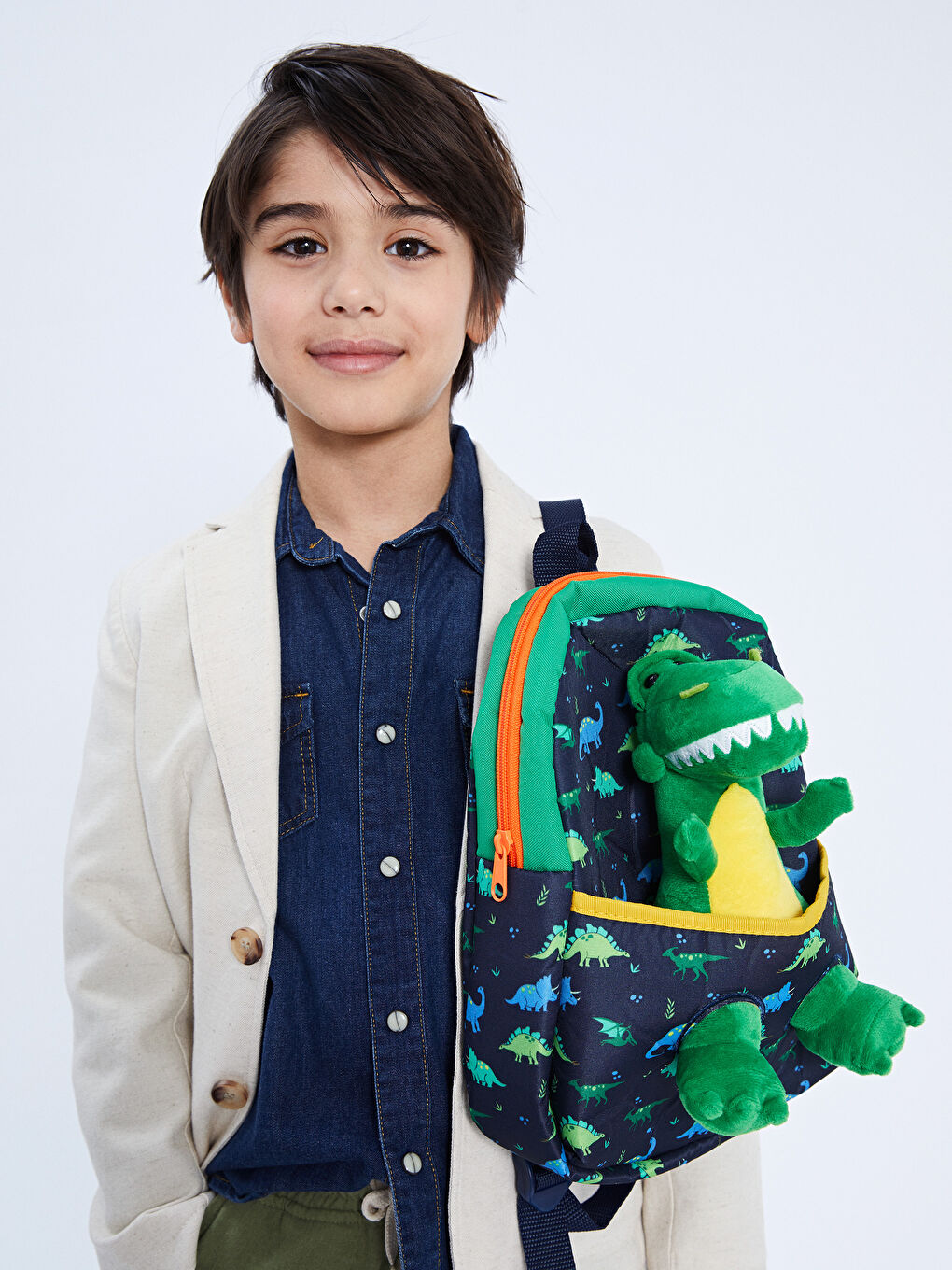 Lacivert Dinozor Oyuncaklı Baskılı Erkek Çocuk Sırt Çantası