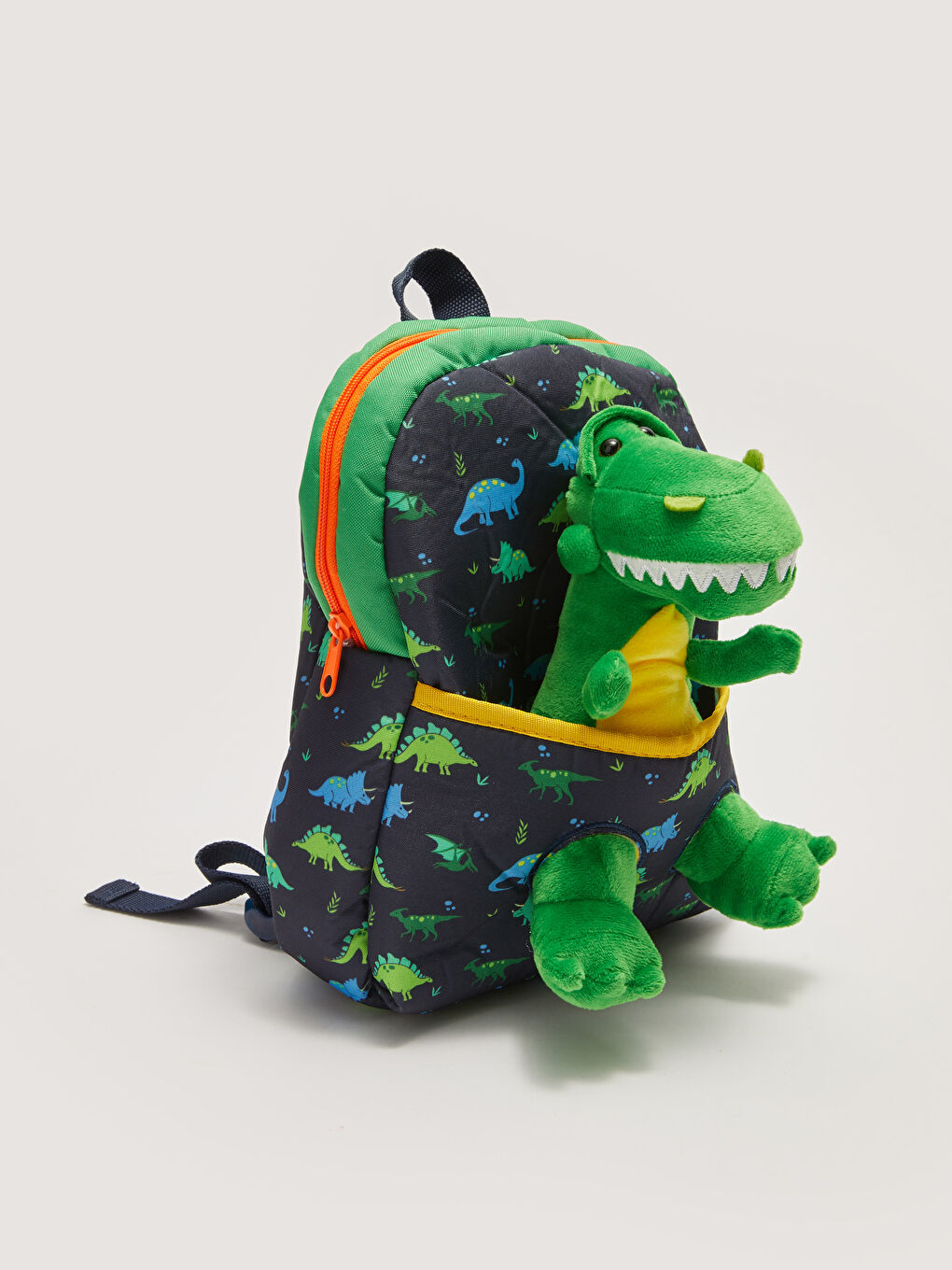 Lacivert Dinozor Oyuncaklı Baskılı Erkek Çocuk Sırt Çantası-3