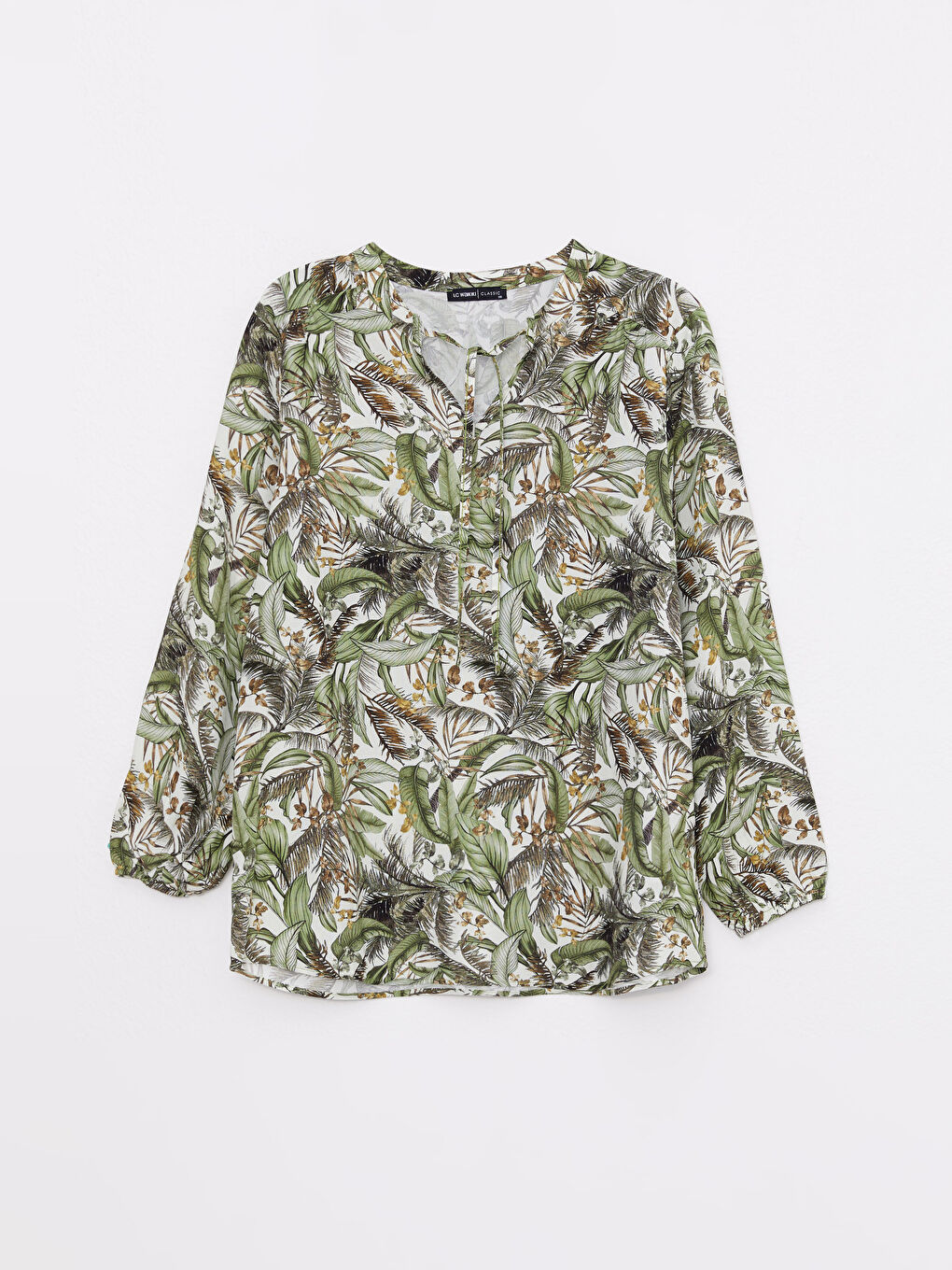 Yeşil Bağlamalı Yaka Çiçekli Uzun Kollu Viskon Kadın Bluz-5