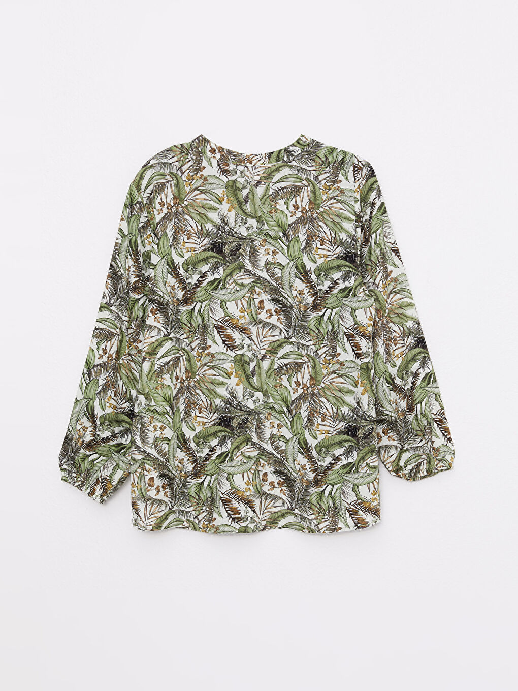 Yeşil Bağlamalı Yaka Çiçekli Uzun Kollu Viskon Kadın Bluz-6