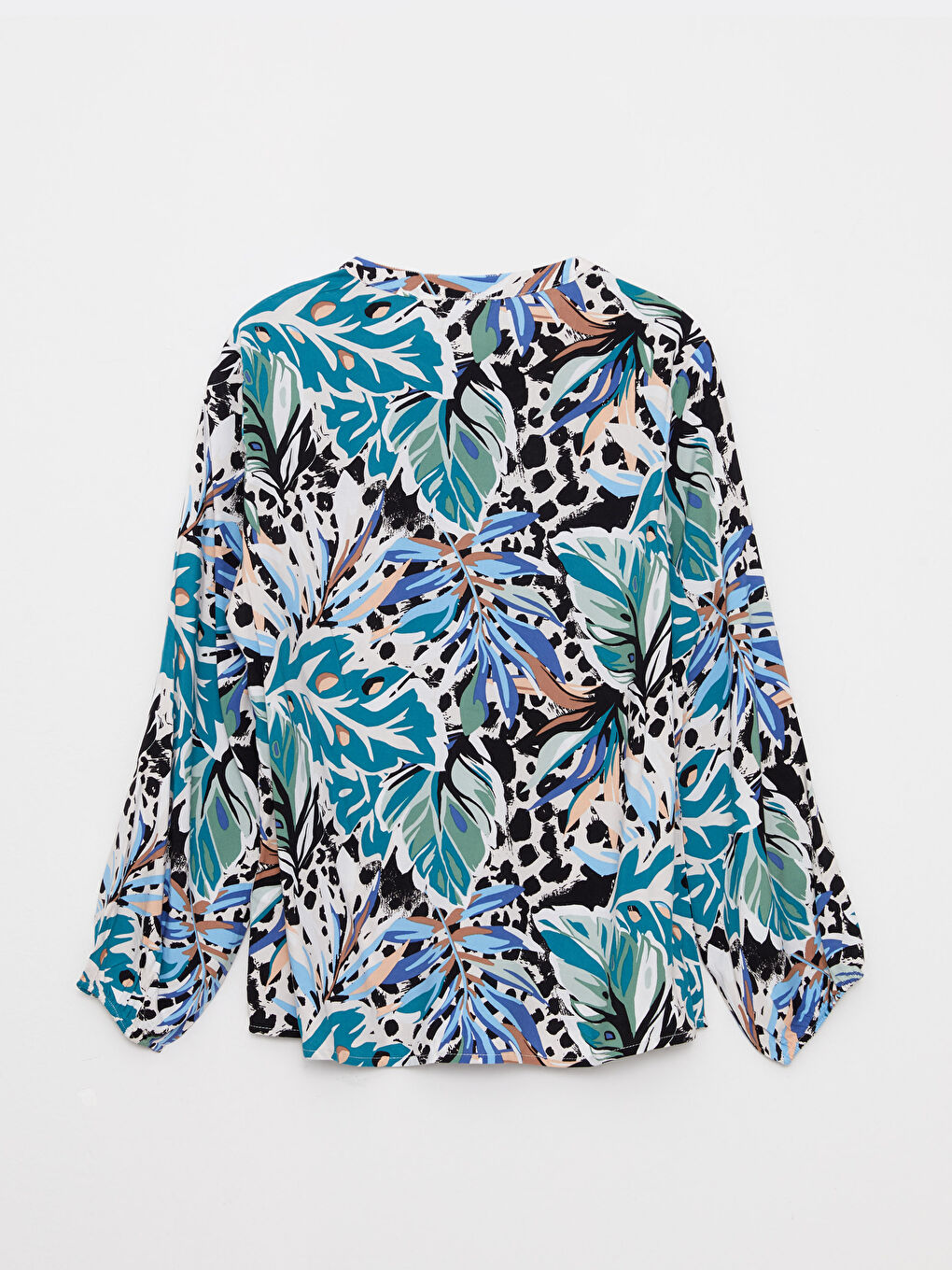 Haki Bağlamalı Yaka Çiçekli Uzun Kollu Viskon Kadın Bluz-6