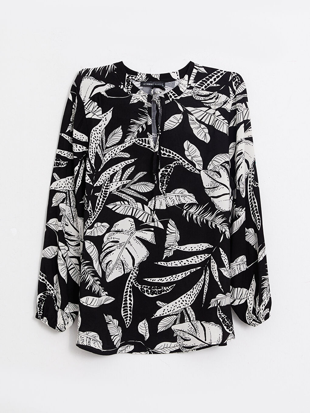 Bej Bağlamalı Yaka Çiçekli Uzun Kollu Viskon Kadın Bluz-5