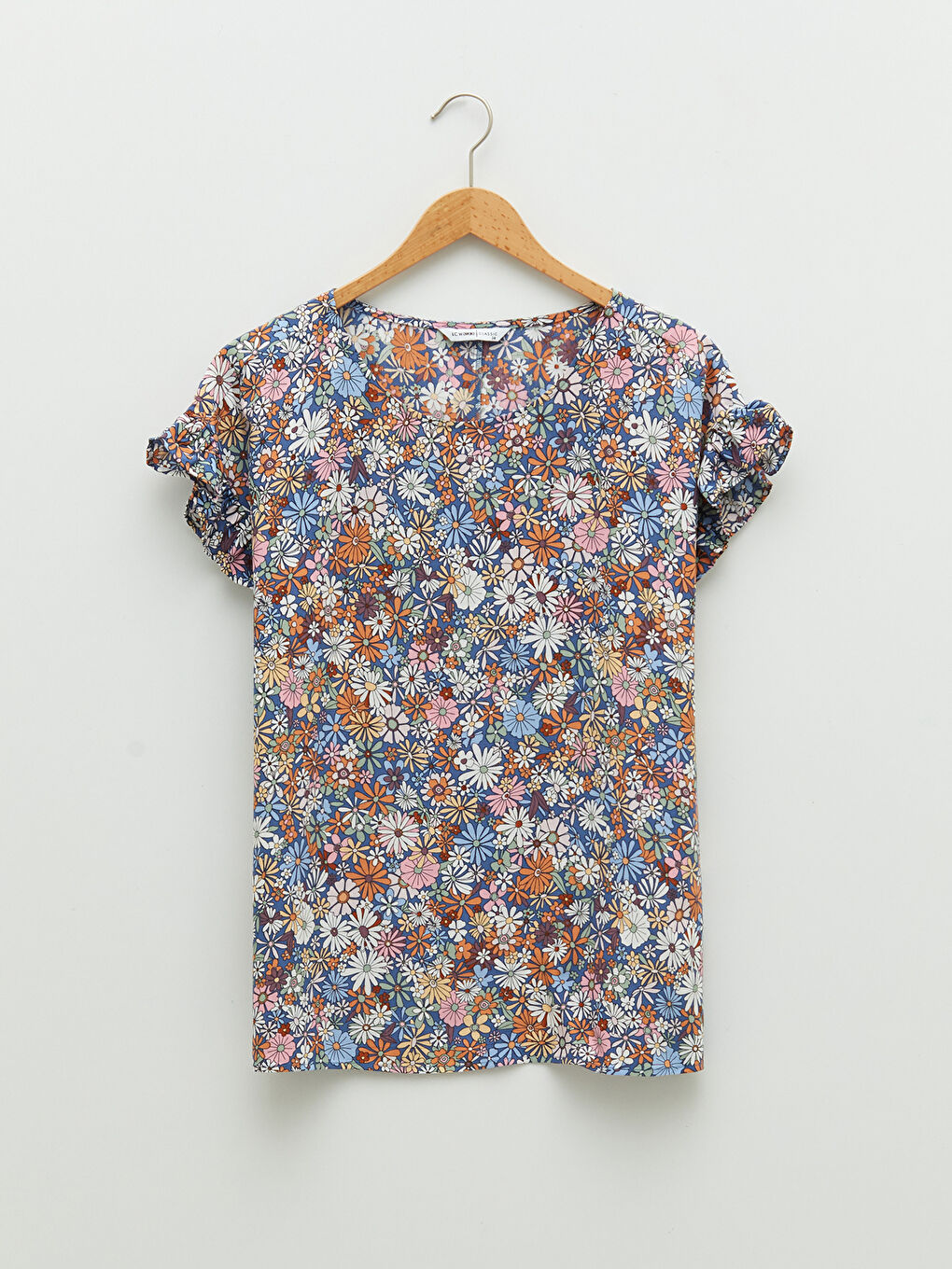 Crew Neck Floral Short Sleeve Viscose Women's Blouse-4