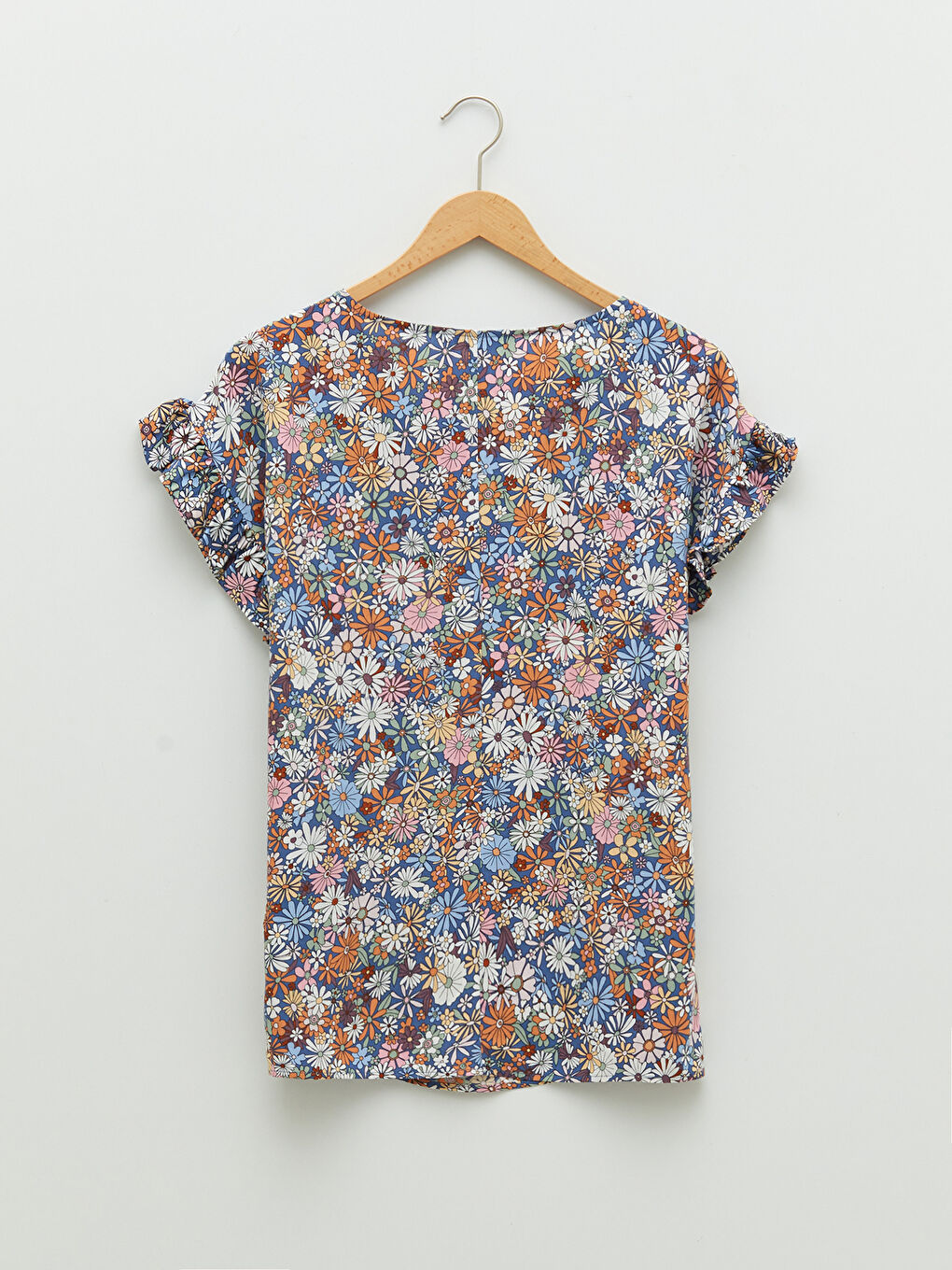 Crew Neck Floral Short Sleeve Viscose Women's Blouse-5