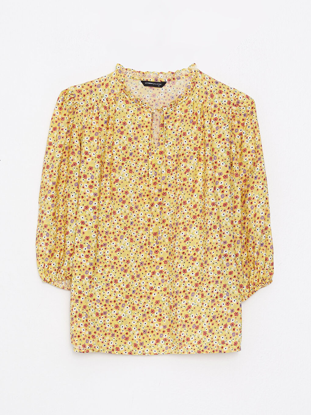 Sarı Bağlamalı Yaka Çiçekli Kadın Bluz-5