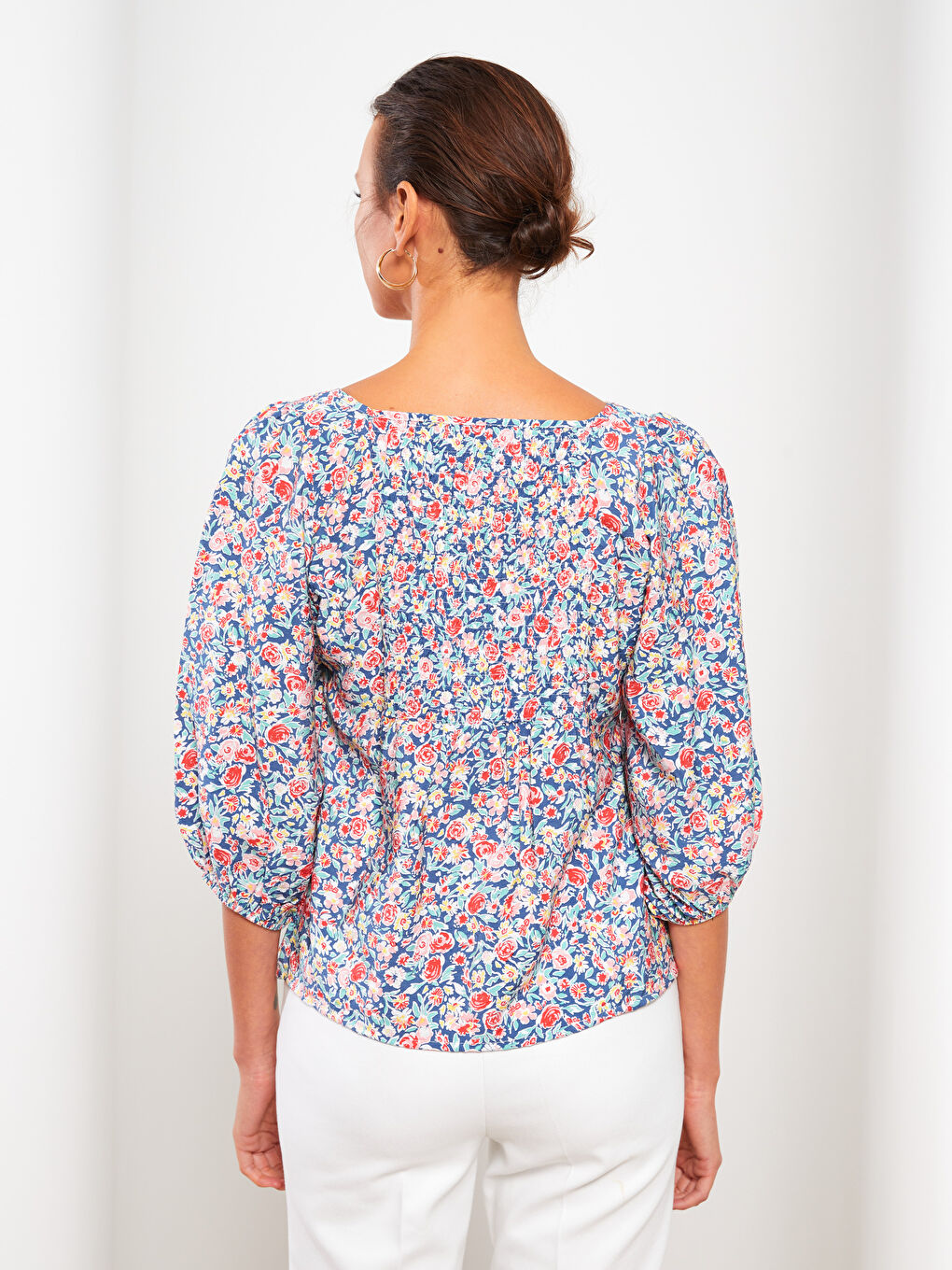 Square Collar Floral Women's Blouse-4