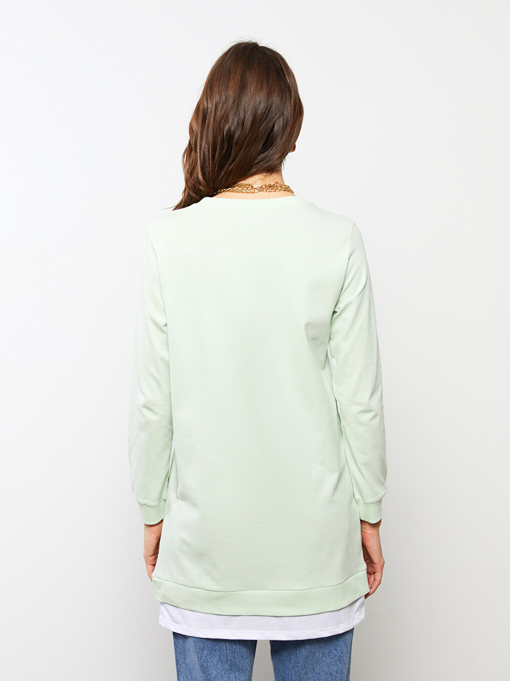 Crew Neck Printed Long Sleeve Cotton Women's Tunic-6