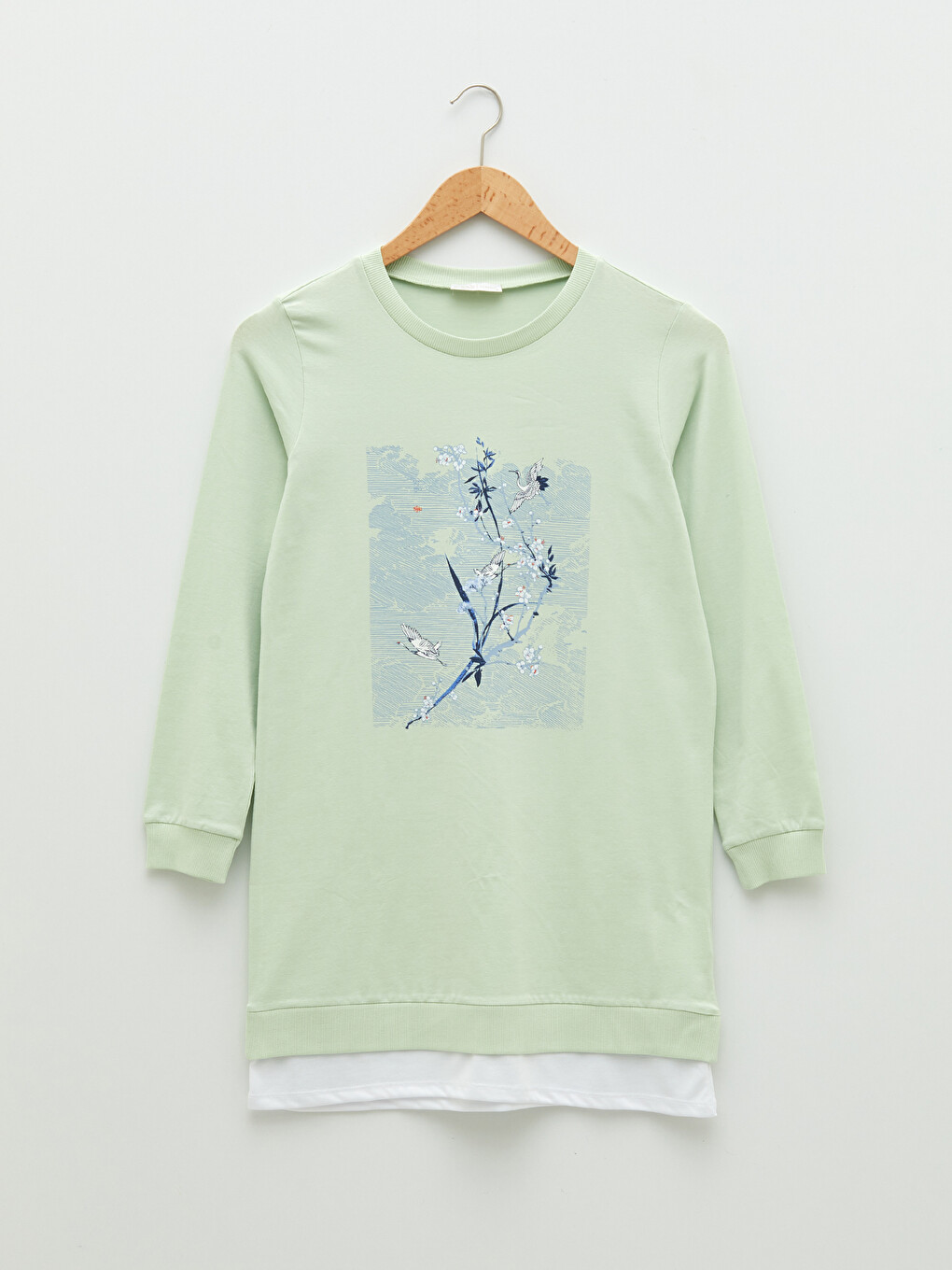 Crew Neck Printed Long Sleeve Cotton Women's Tunic-7