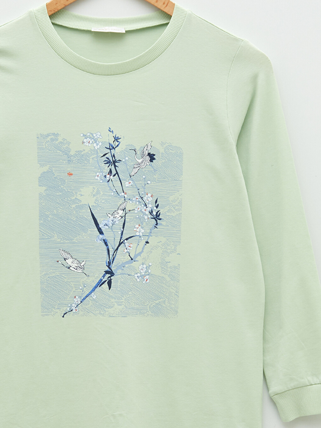 Crew Neck Printed Long Sleeve Cotton Women's Tunic-9
