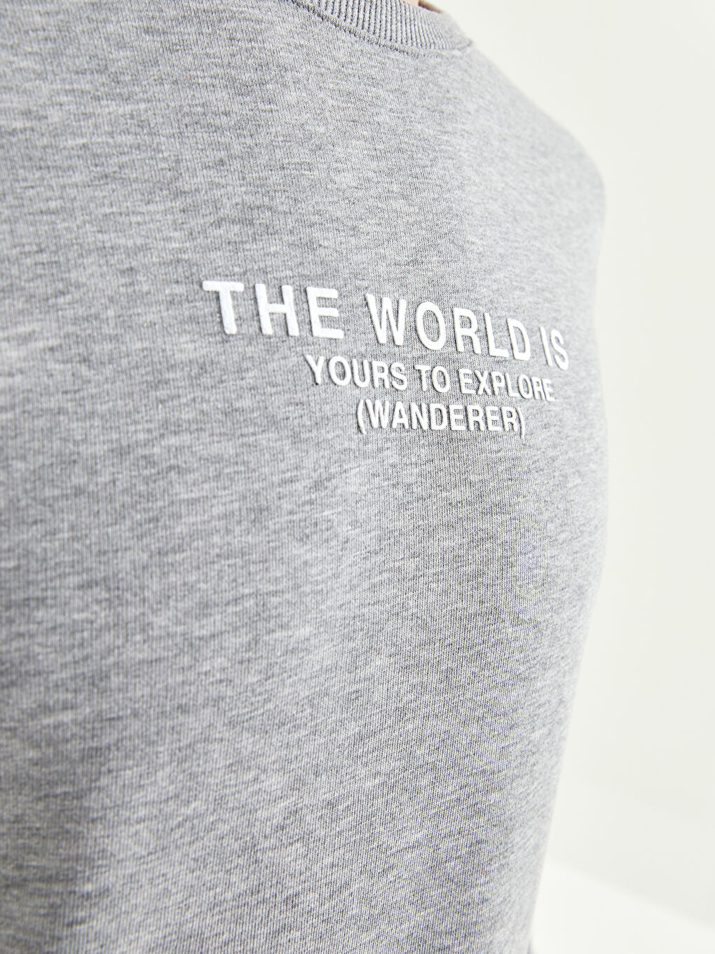 Gri Bisiklet Yaka Uzun Kollu Baskılı Erkek Sweatshirt-4