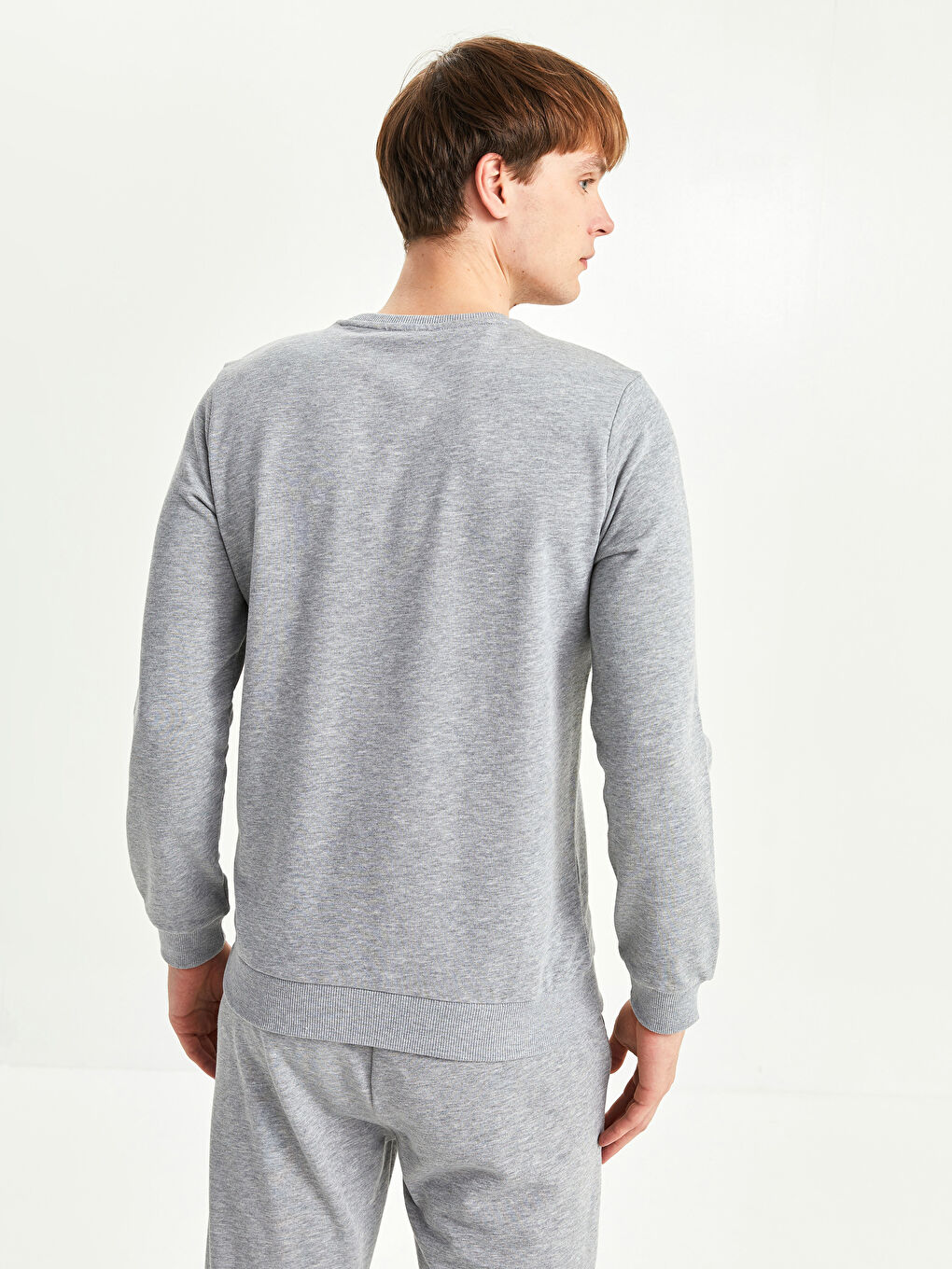 Gri Bisiklet Yaka Uzun Kollu Baskılı Erkek Sweatshirt-5