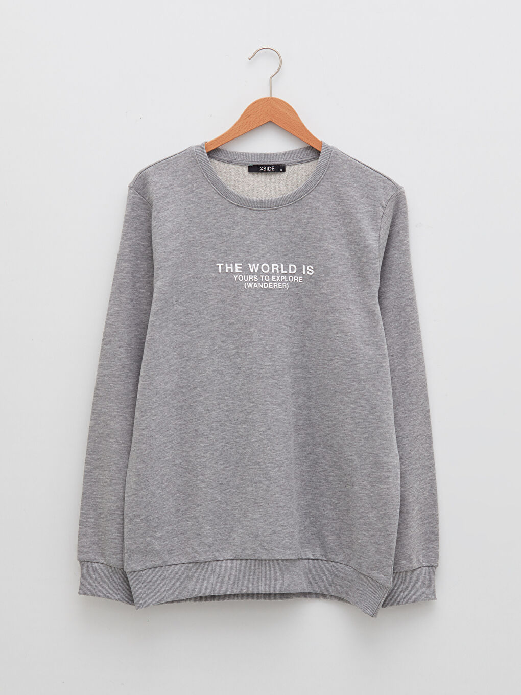 Gri Bisiklet Yaka Uzun Kollu Baskılı Erkek Sweatshirt-6