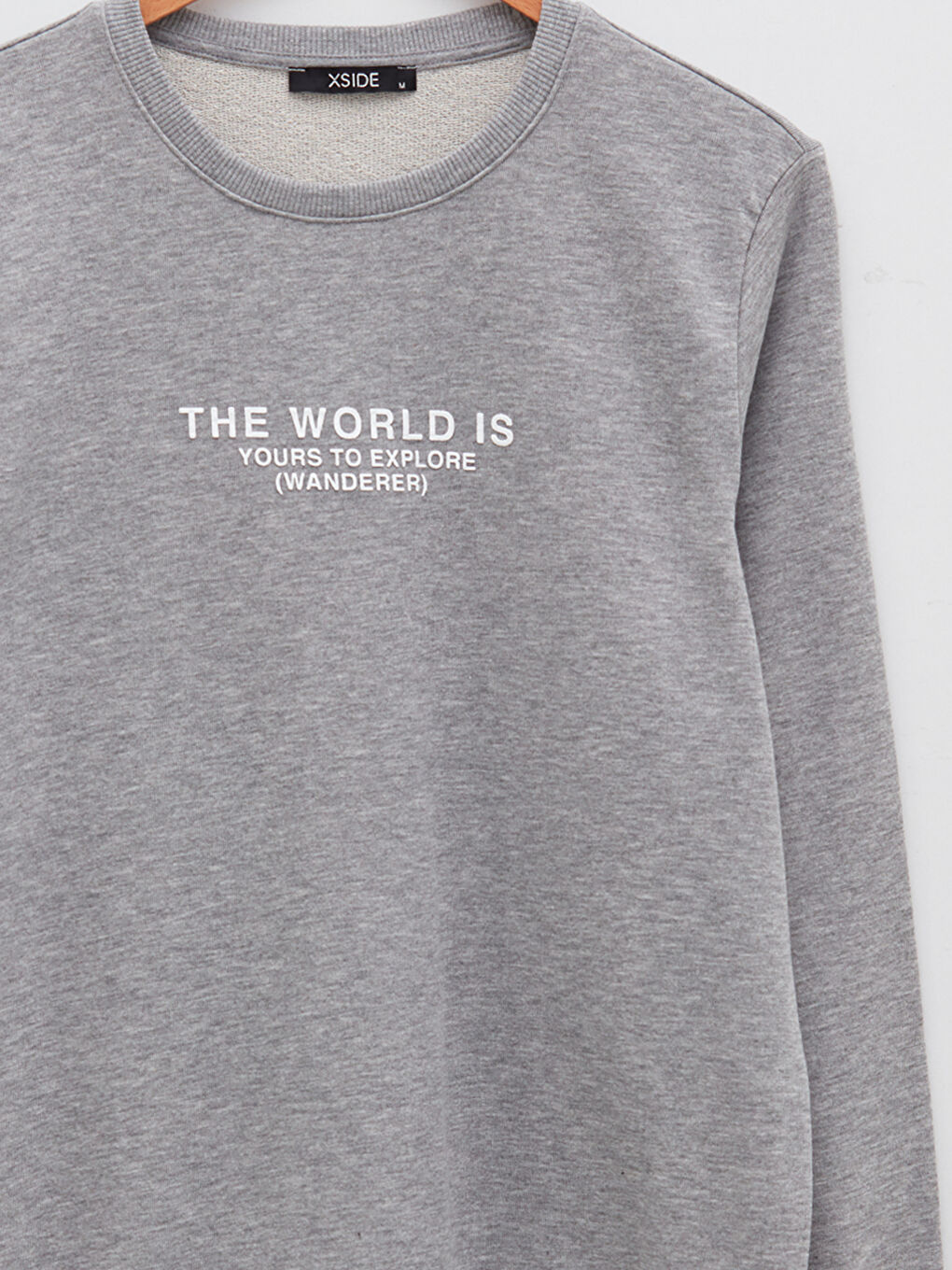 Gri Bisiklet Yaka Uzun Kollu Baskılı Erkek Sweatshirt-8