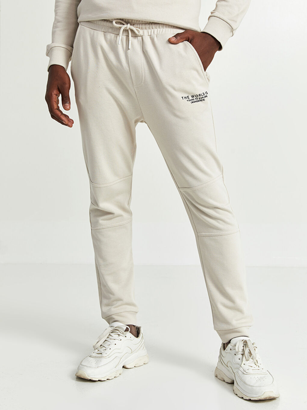 Bej Standart Kalıp Erkek Eşofman Altı-4