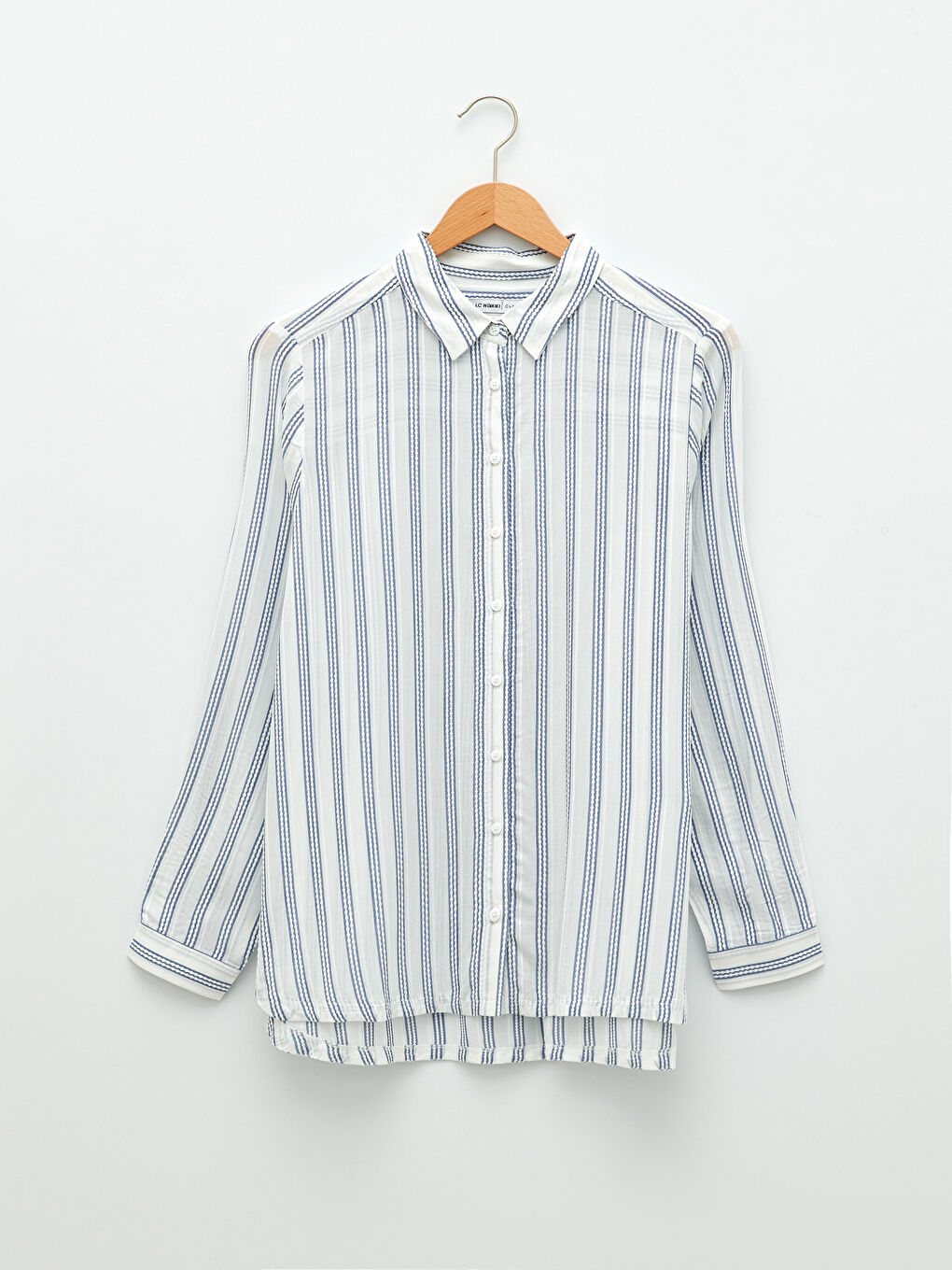 Front Button Closure Striped Long Sleeve Viscose Women's Shirt-5