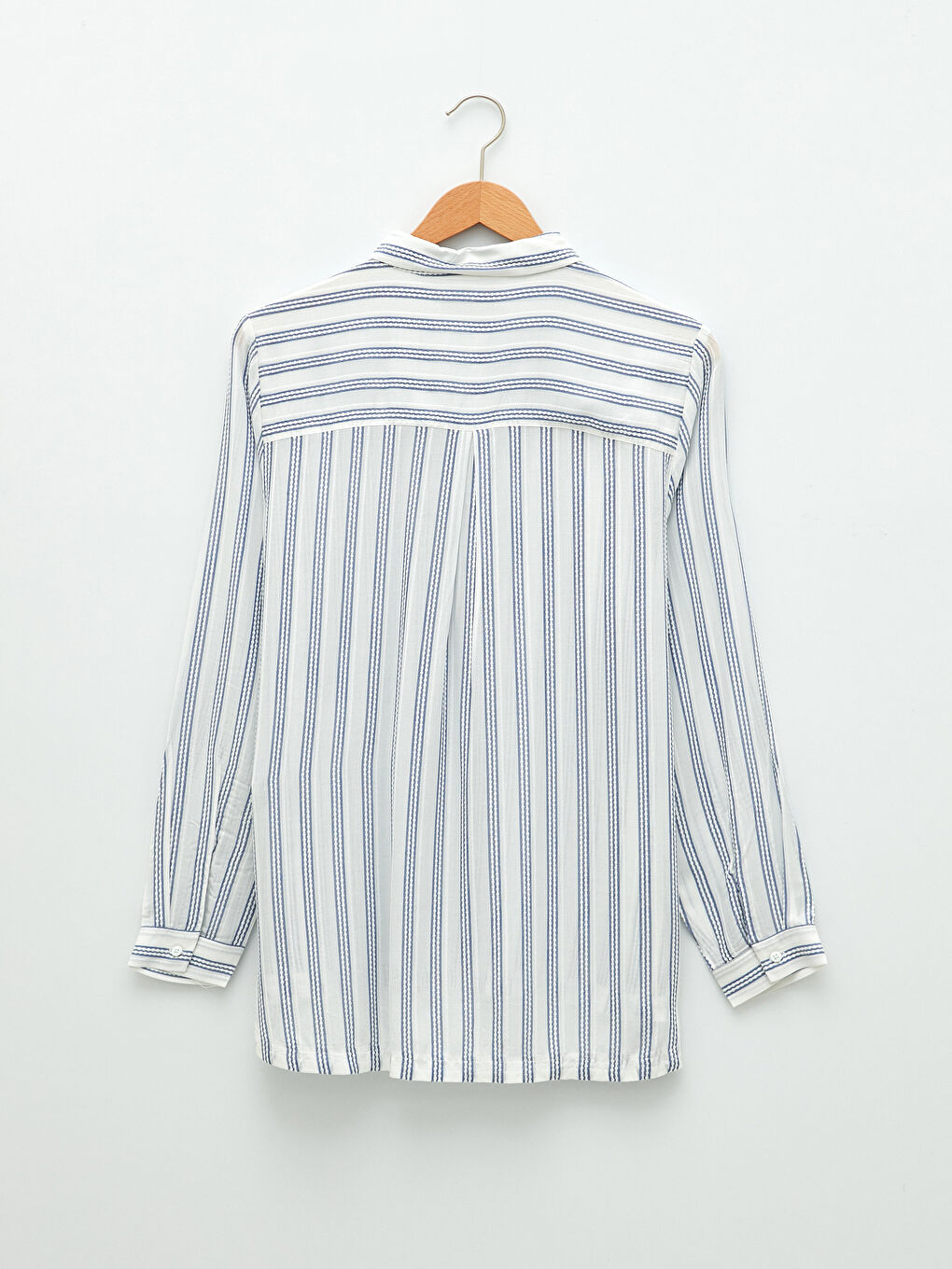 Front Button Closure Striped Long Sleeve Viscose Women's Shirt-6