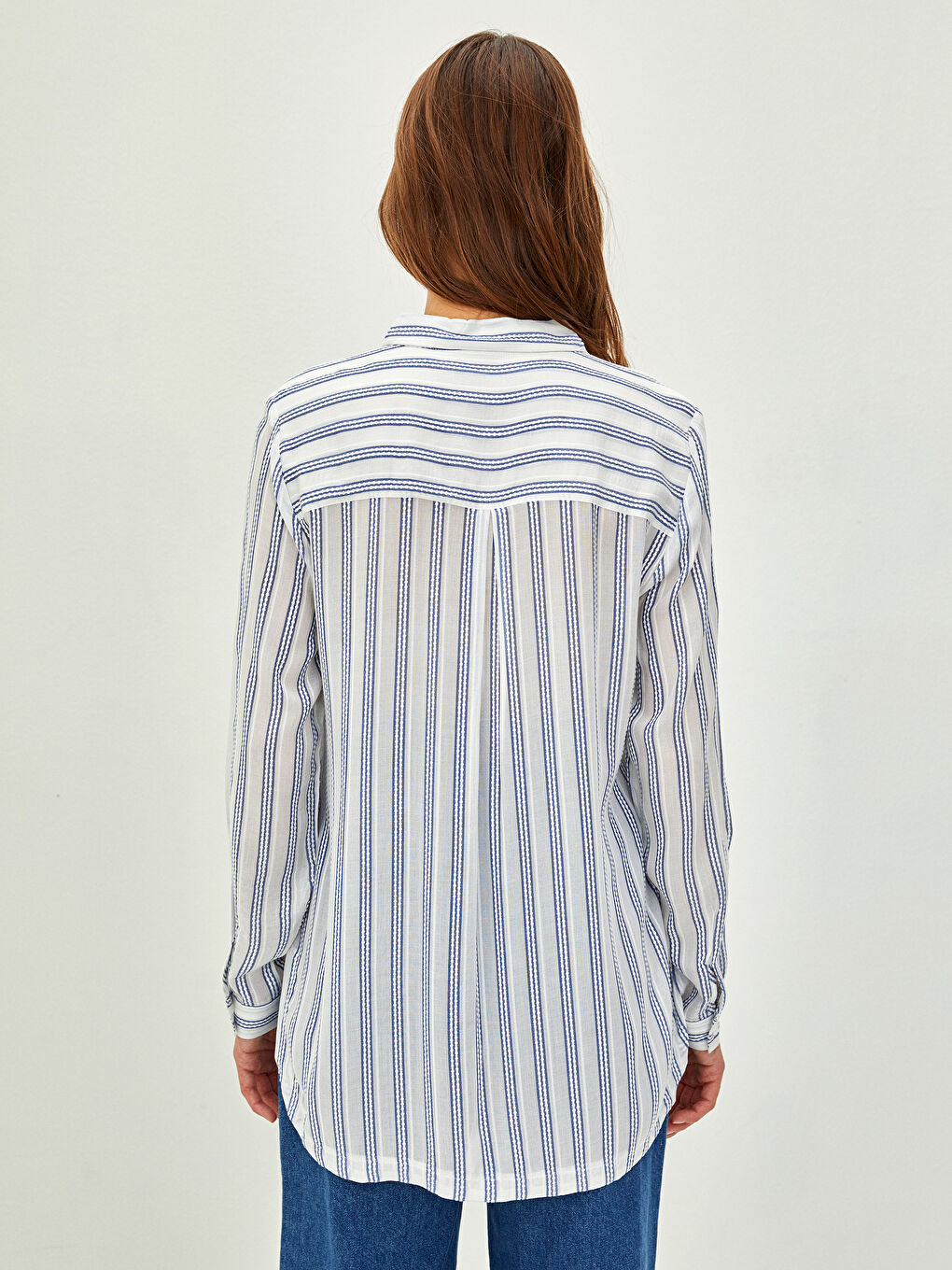 Front Button Closure Striped Long Sleeve Viscose Women's Shirt-4