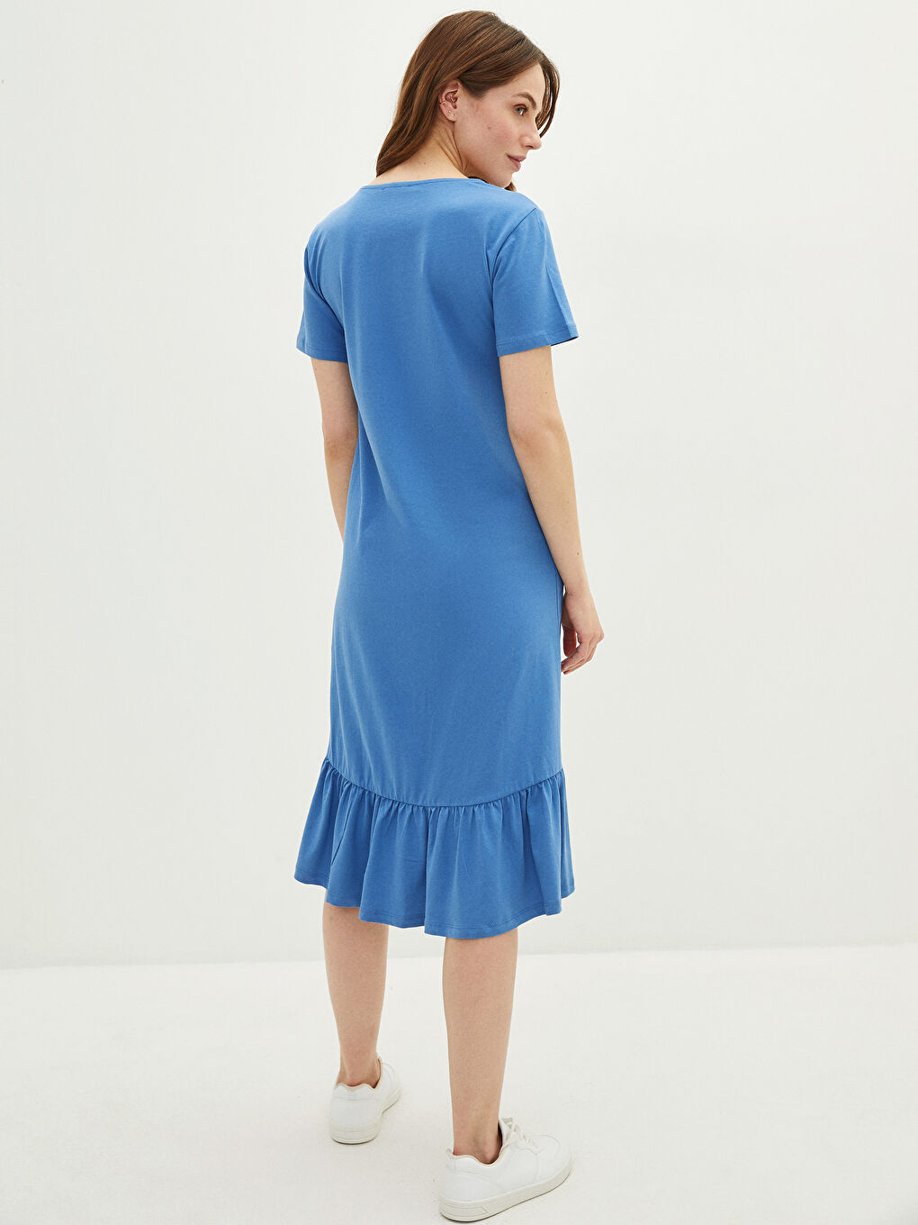 Crew Neck Printed Short Sleeve Cotton Women's Dress-3