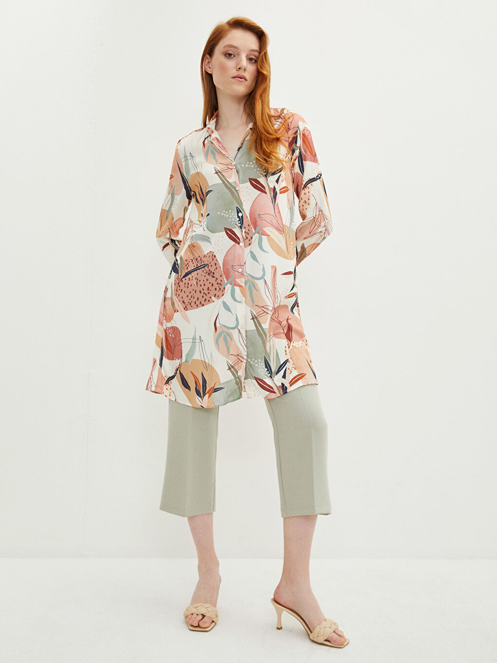 Patterned Long Sleeve Viscose Women's Shirt Tunic-2