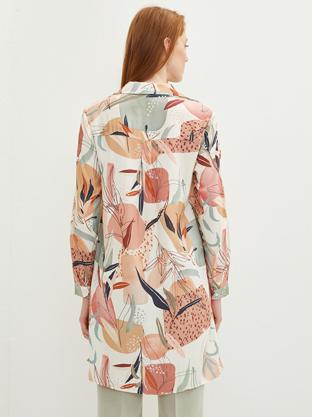 Patterned Long Sleeve Viscose Women's Shirt Tunic-4