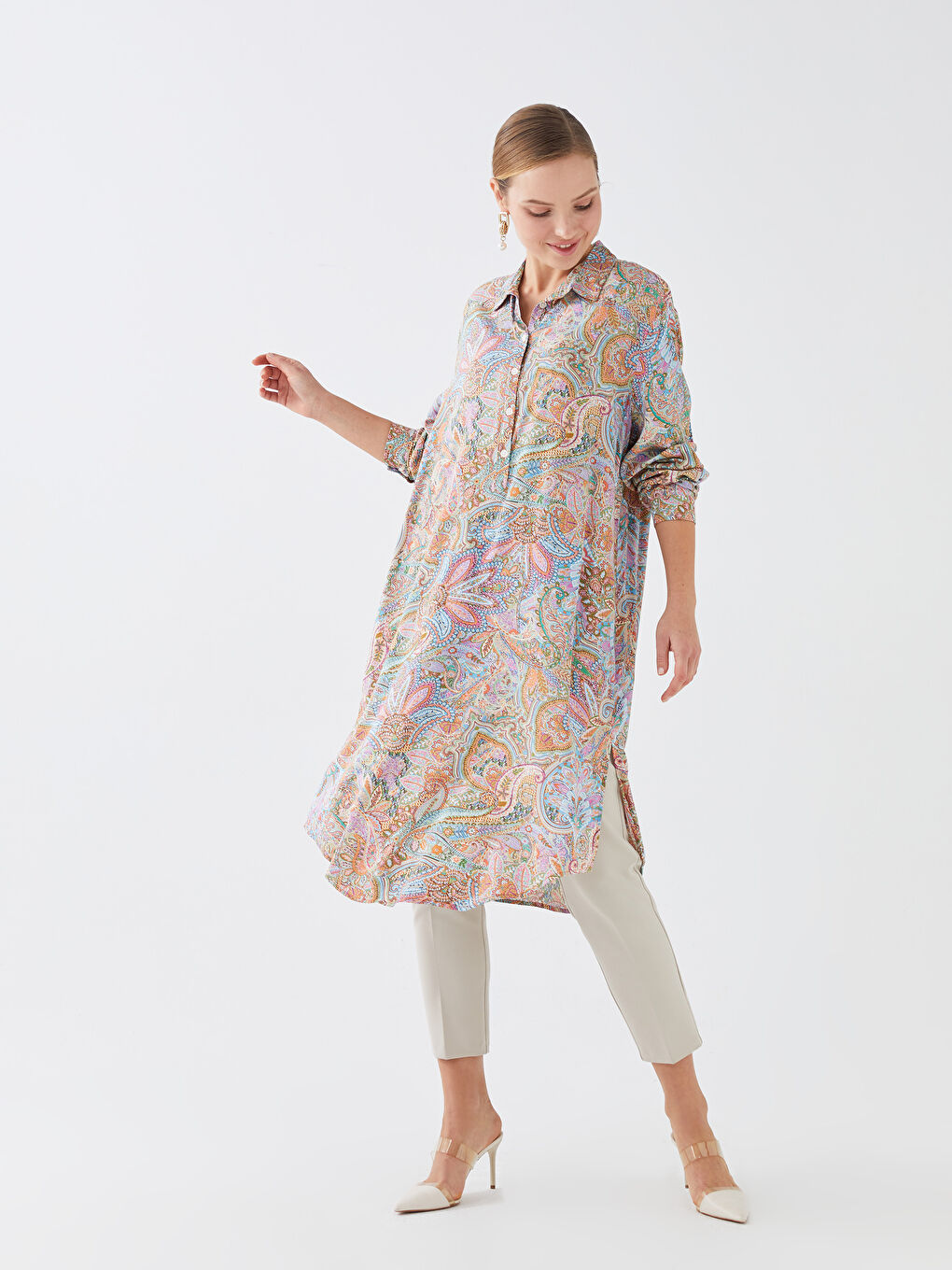 Patterned Long Sleeve Viscose Women's Shirt Tunic