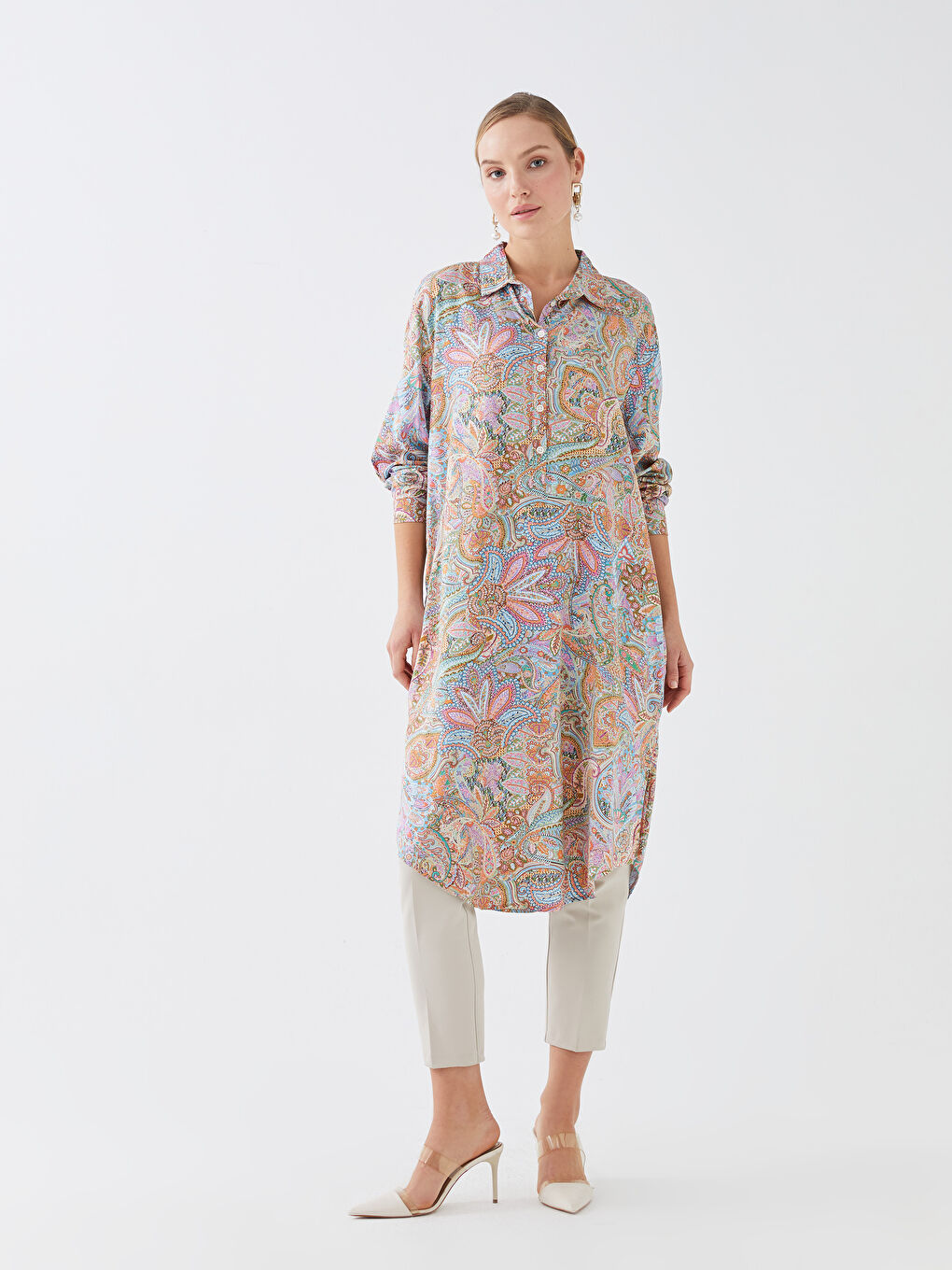 Patterned Long Sleeve Viscose Women's Shirt Tunic-1