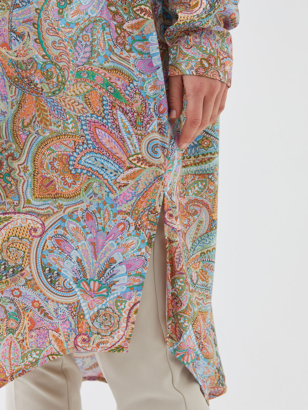 Patterned Long Sleeve Viscose Women's Shirt Tunic-3