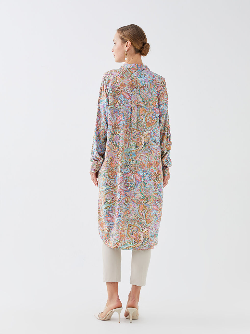 Patterned Long Sleeve Viscose Women's Shirt Tunic-4