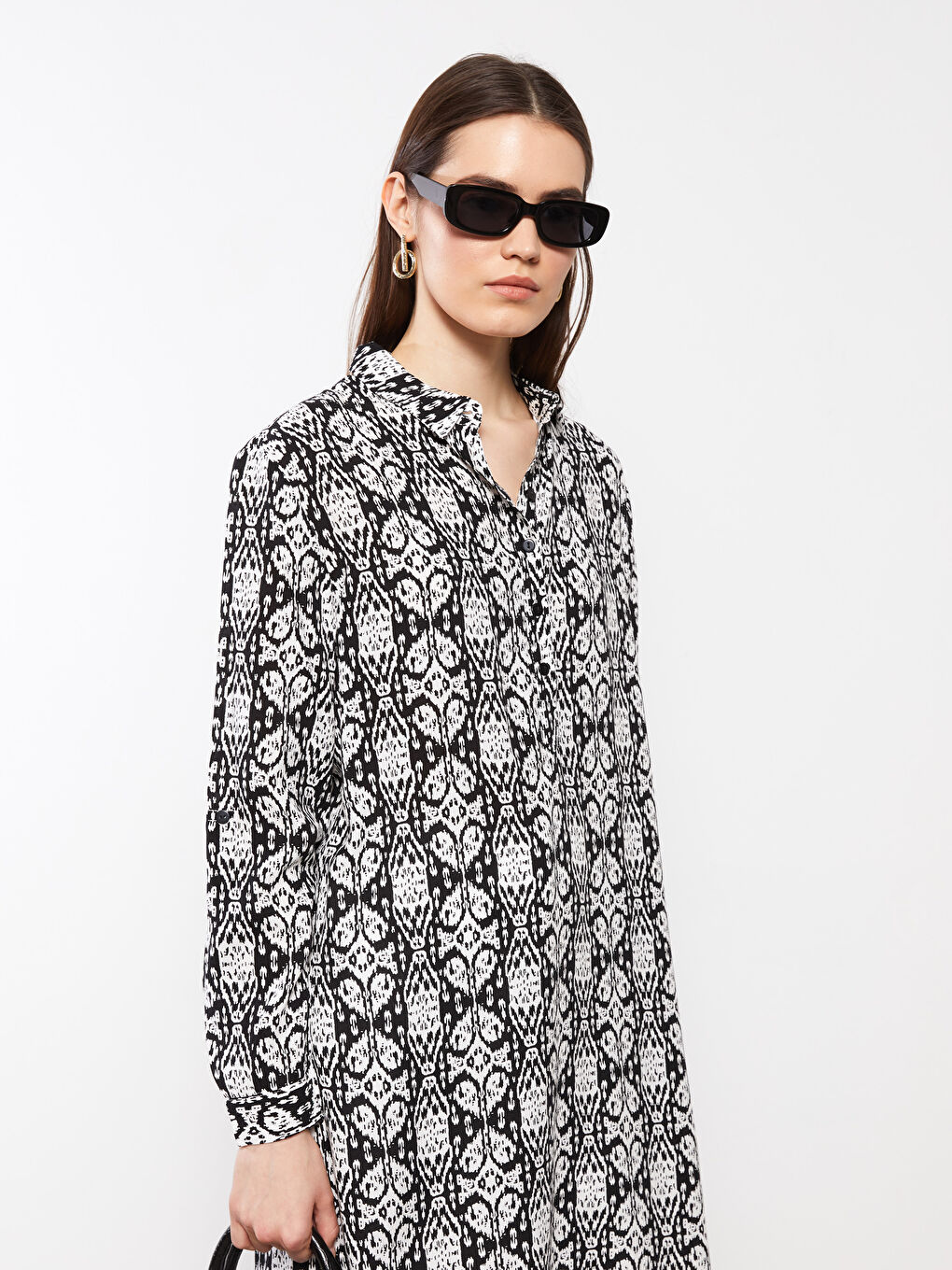 Рубашка-туника из вискозы с длинным рукавом с принтом для женщин-1