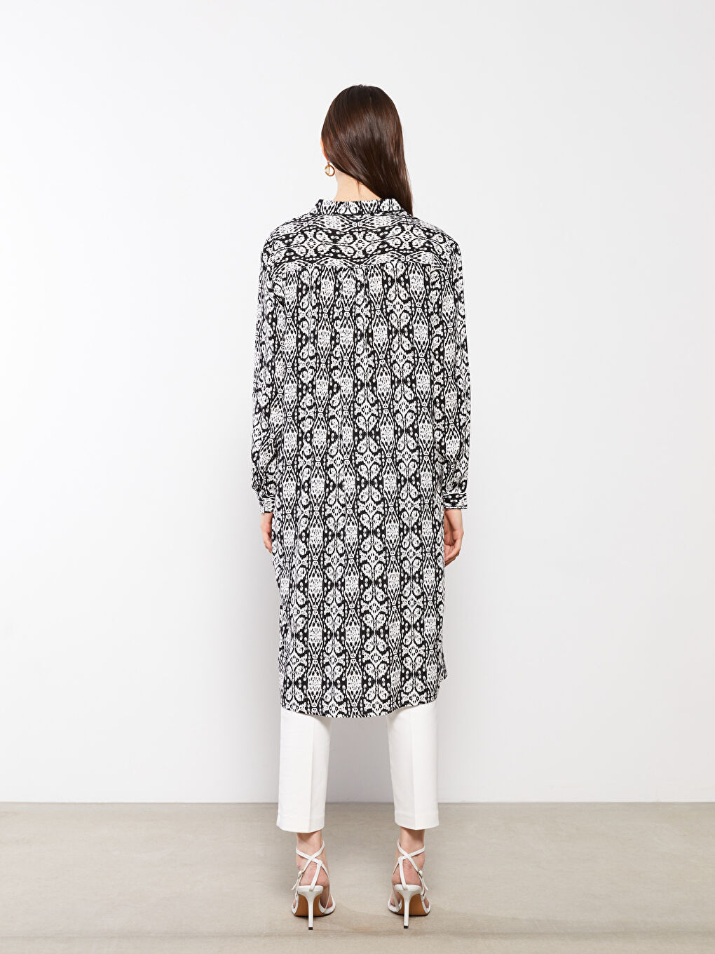 Рубашка-туника из вискозы с длинным рукавом с принтом для женщин-3