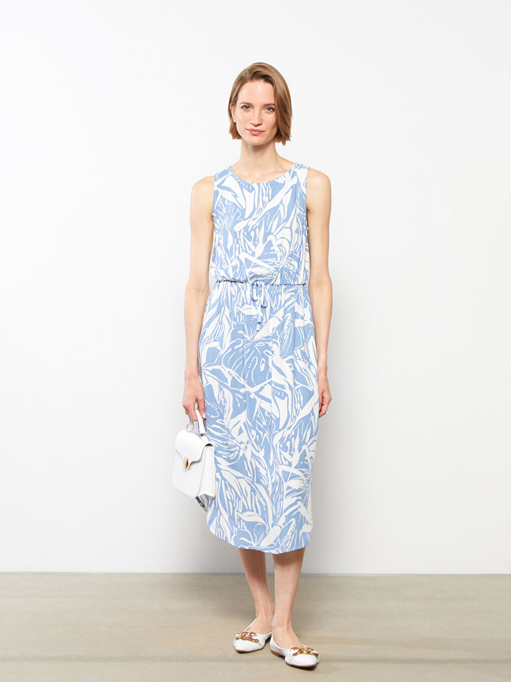 Mavi Bisiklet Yaka Desenli Kolsuz Viskon Kadın Elbise