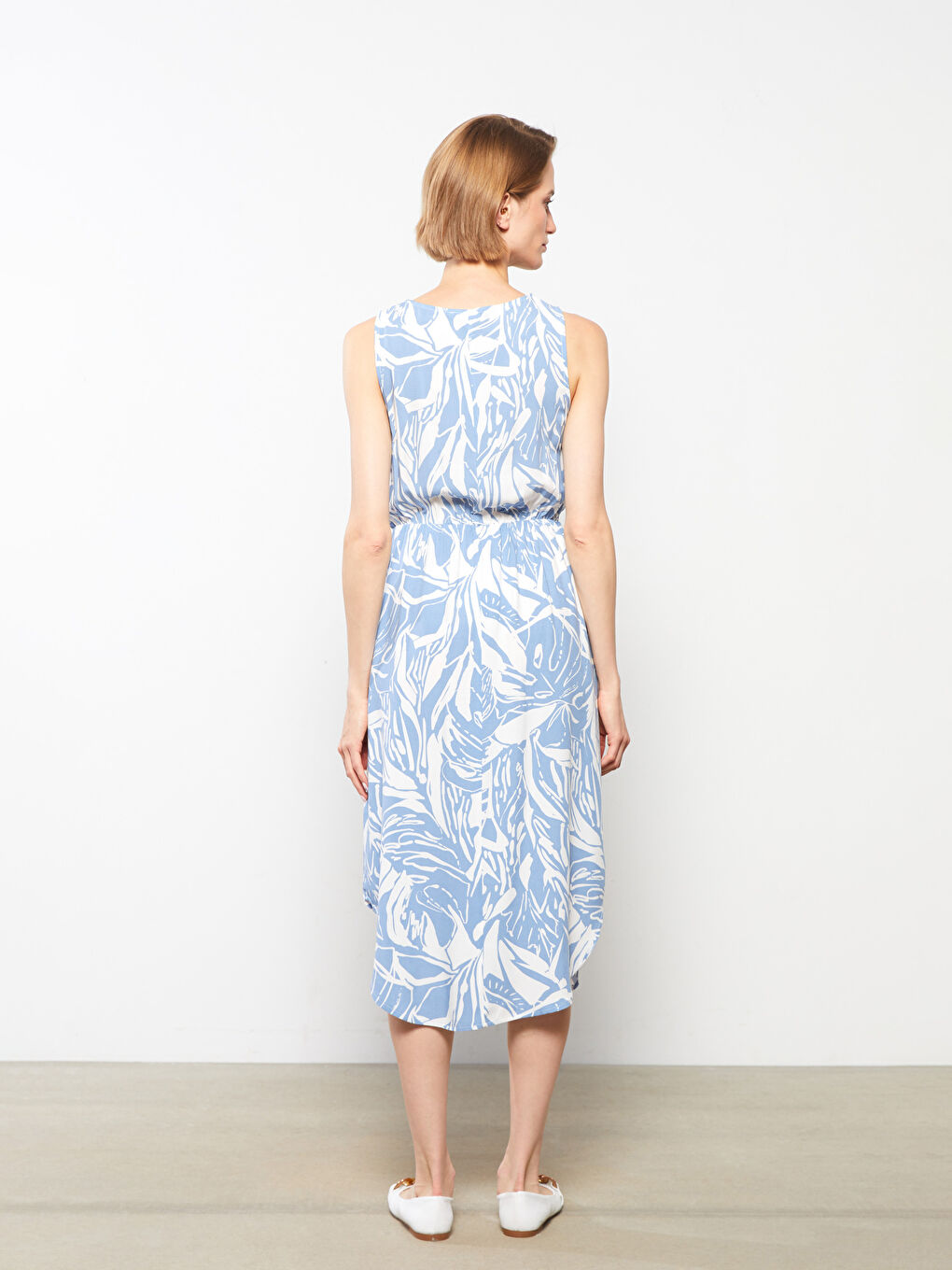 Mavi Bisiklet Yaka Desenli Kolsuz Viskon Kadın Elbise-4