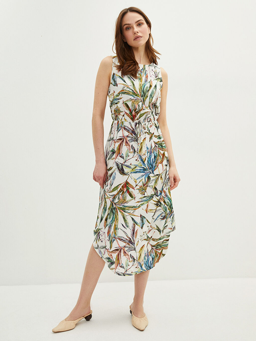 Crew Neck Patterned Sleeveless Viscose Women's Dress -S2BS50Z8-LRA