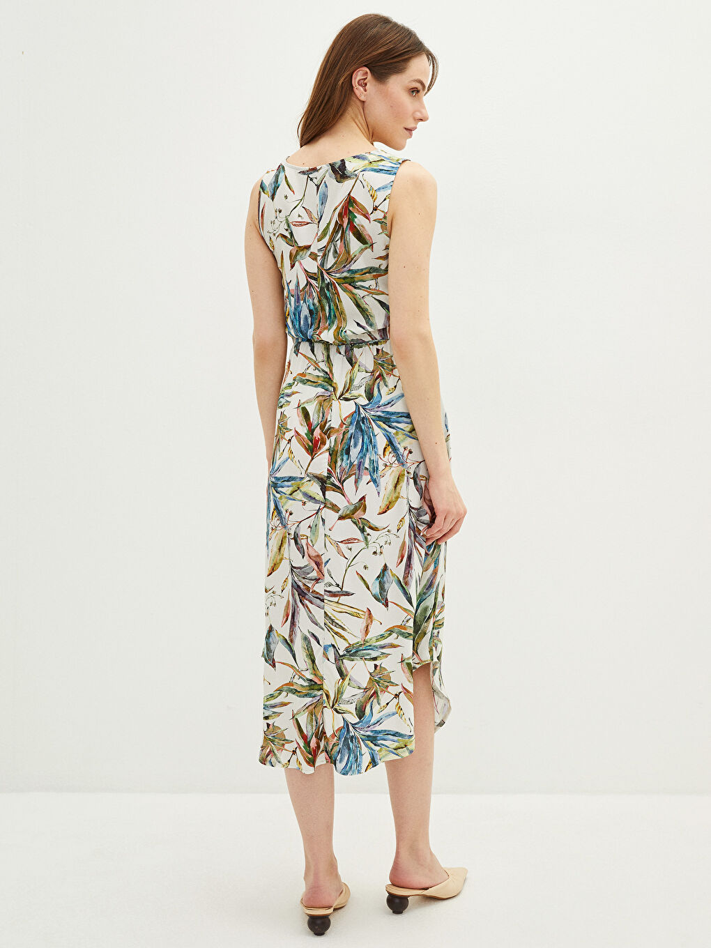 Crew Neck Patterned Sleeveless Viscose Women's Dress -S2BS50Z8-LRA