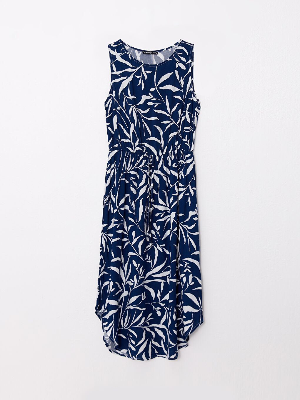 فستان نسائي بدون أكمام بياقة دائرية منقوش فيسكوز-5