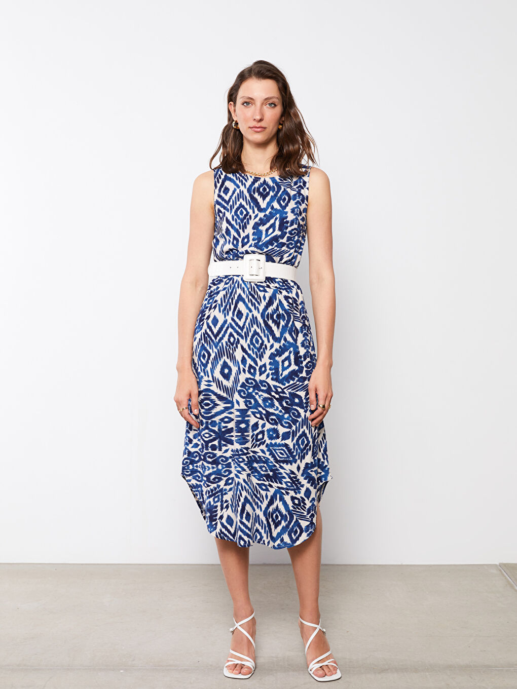 Crew Neck Patterned Sleeveless Viscose Women's Dress-1