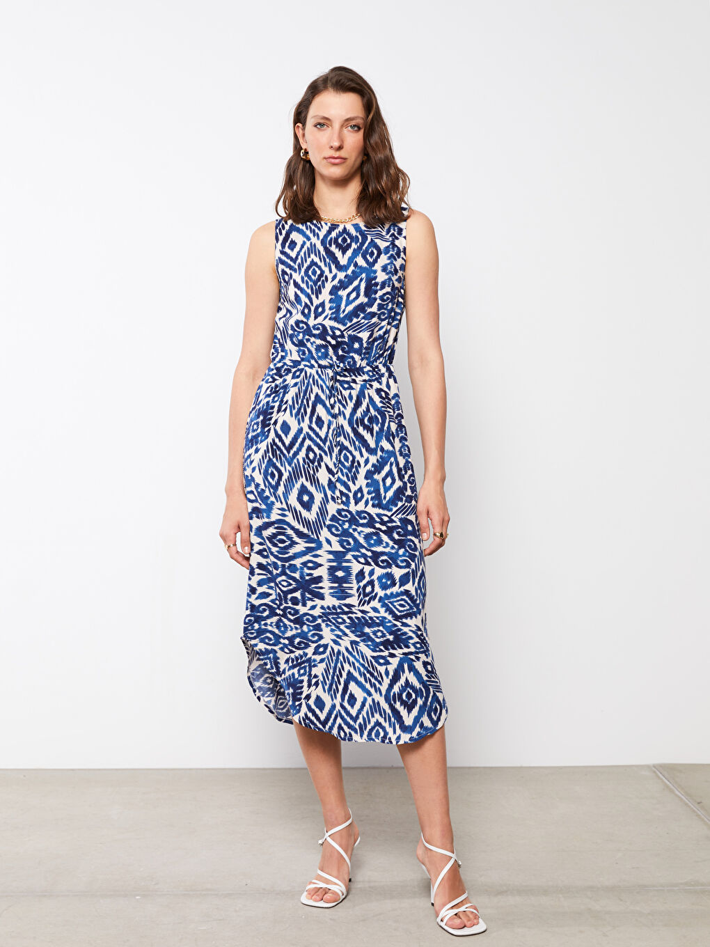 Crew Neck Patterned Sleeveless Viscose Women's Dress-2