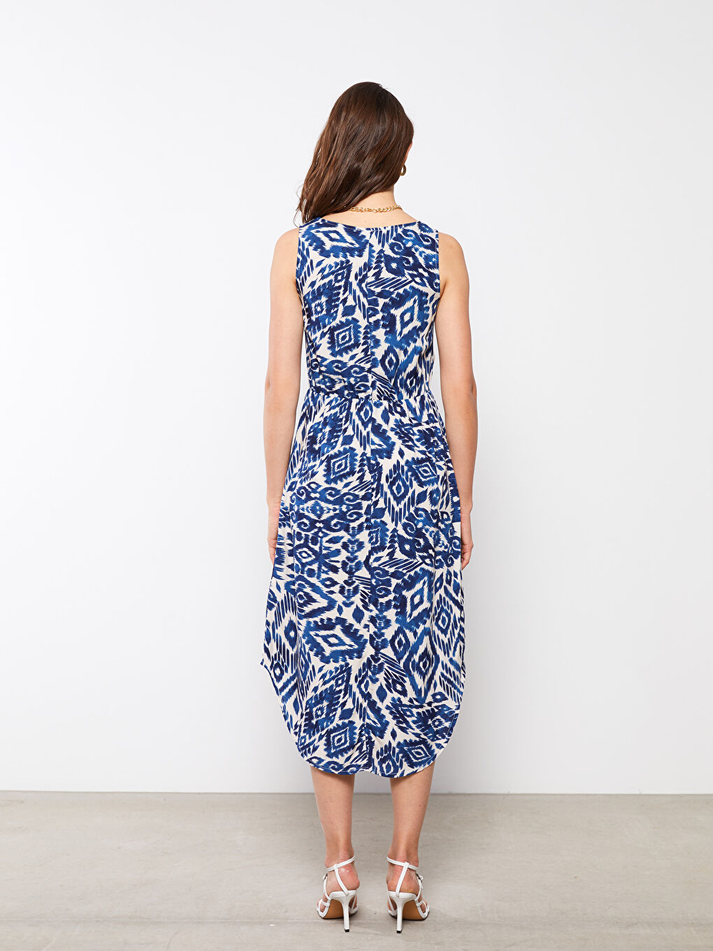 Crew Neck Patterned Sleeveless Viscose Women's Dress-5