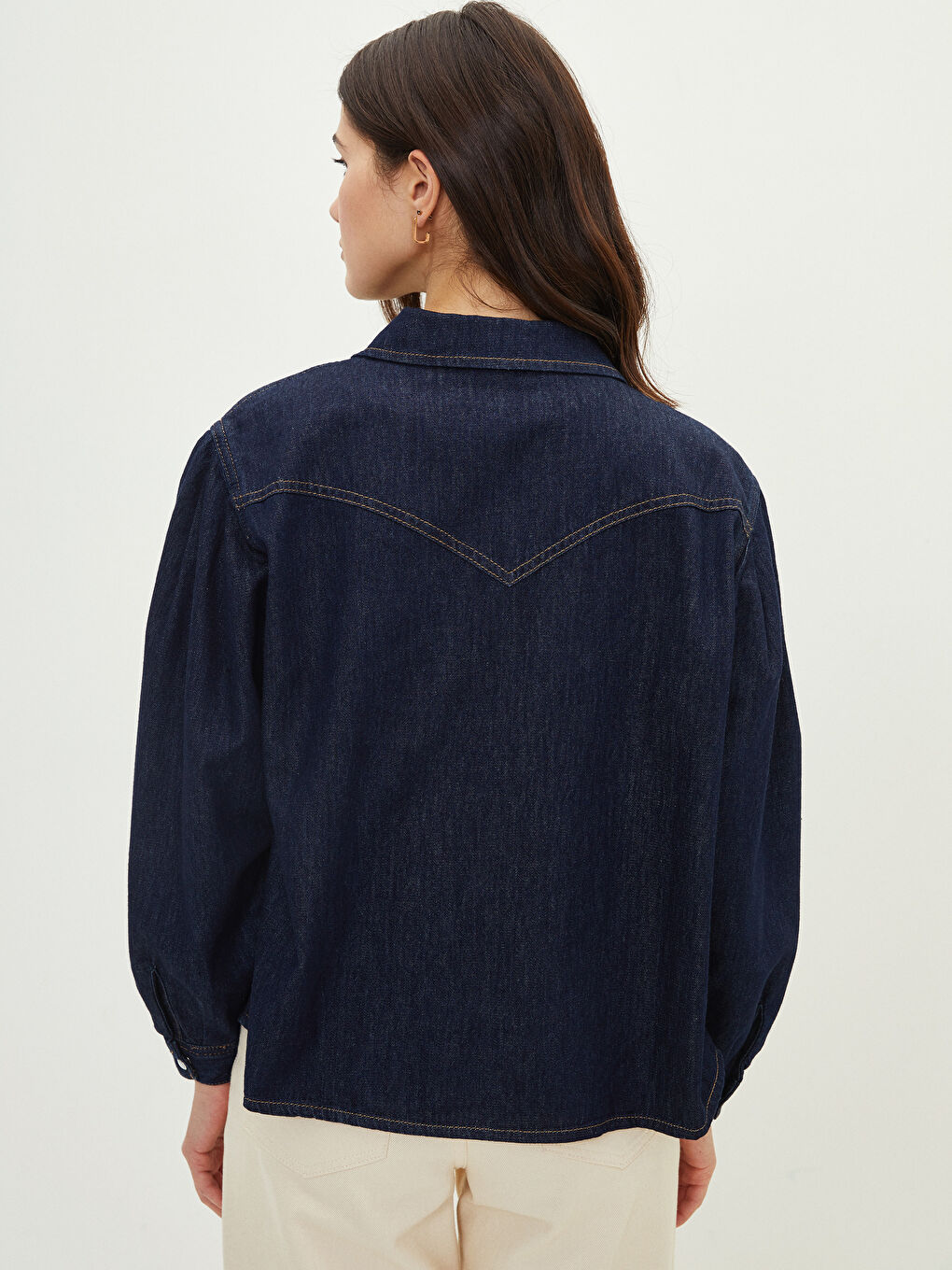 LCW Vision Veste en Jean à Fermeture Boutonnée Frontale Droite à Manches Longues pour Femmes-4