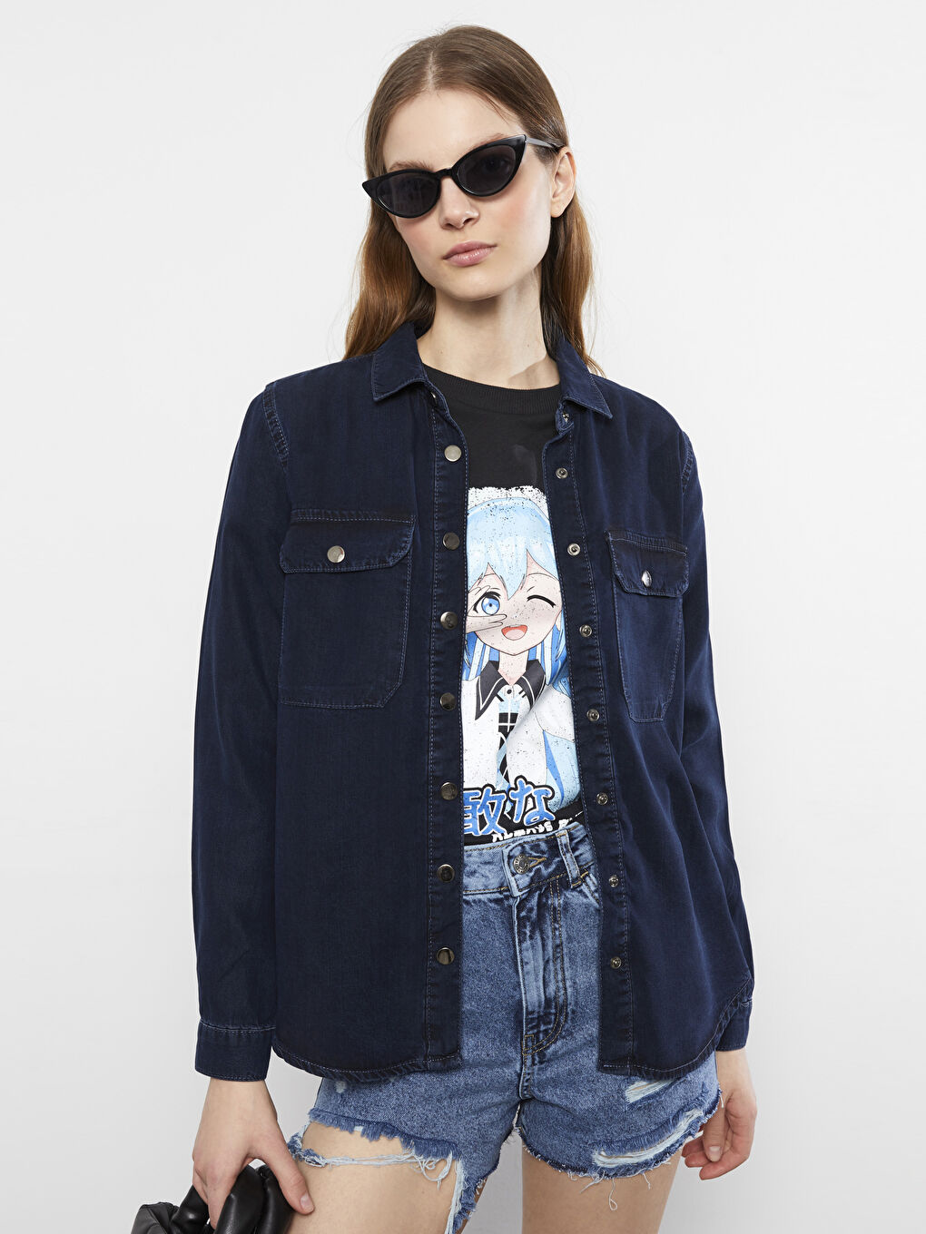 Cămașă Rodeo din Denim pentru Femei cu Mânecă Lungă și Închidere cu Nasturi în Față-2