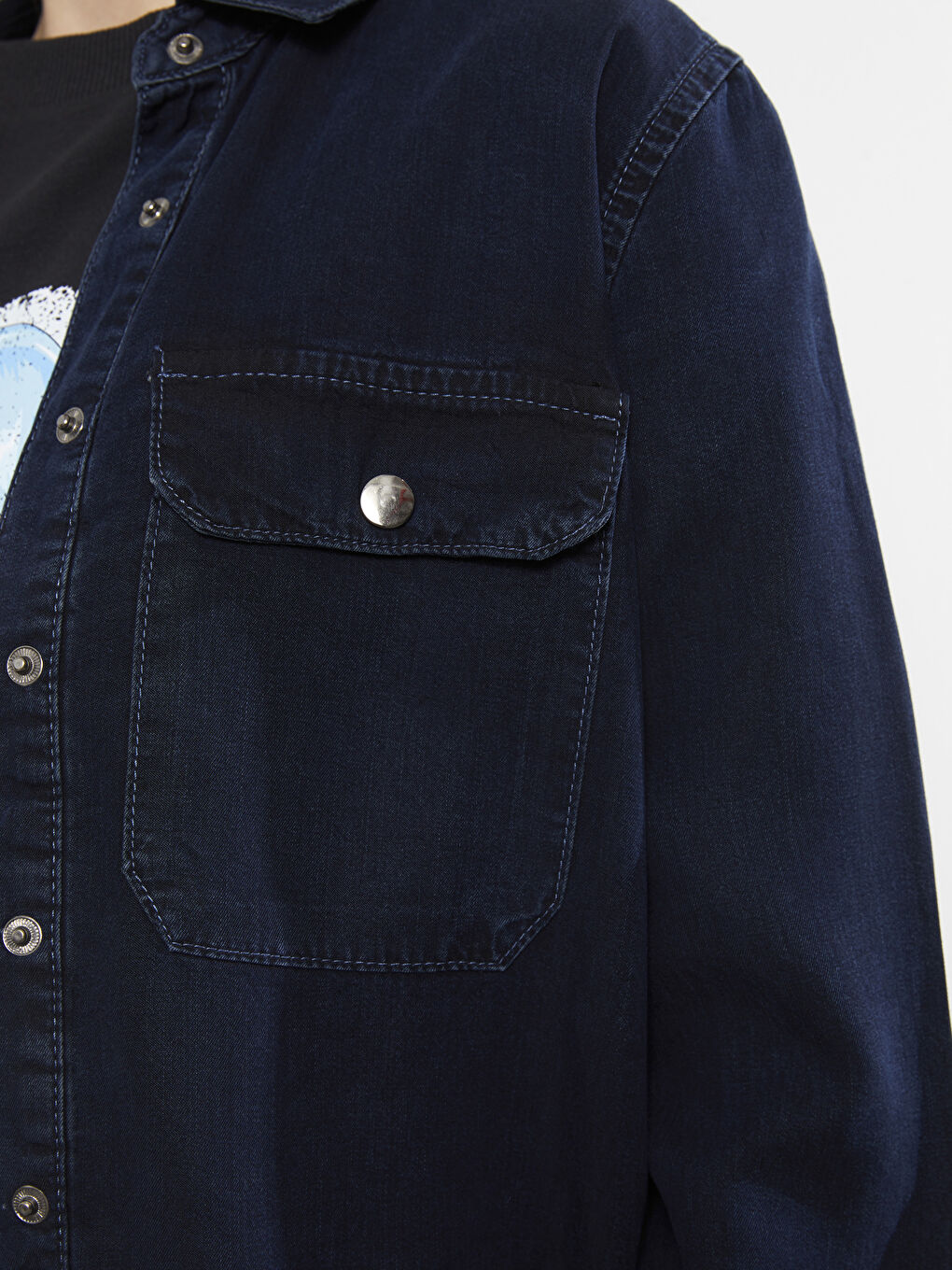 Cămașă Rodeo din Denim pentru Femei cu Mânecă Lungă și Închidere cu Nasturi în Față-3